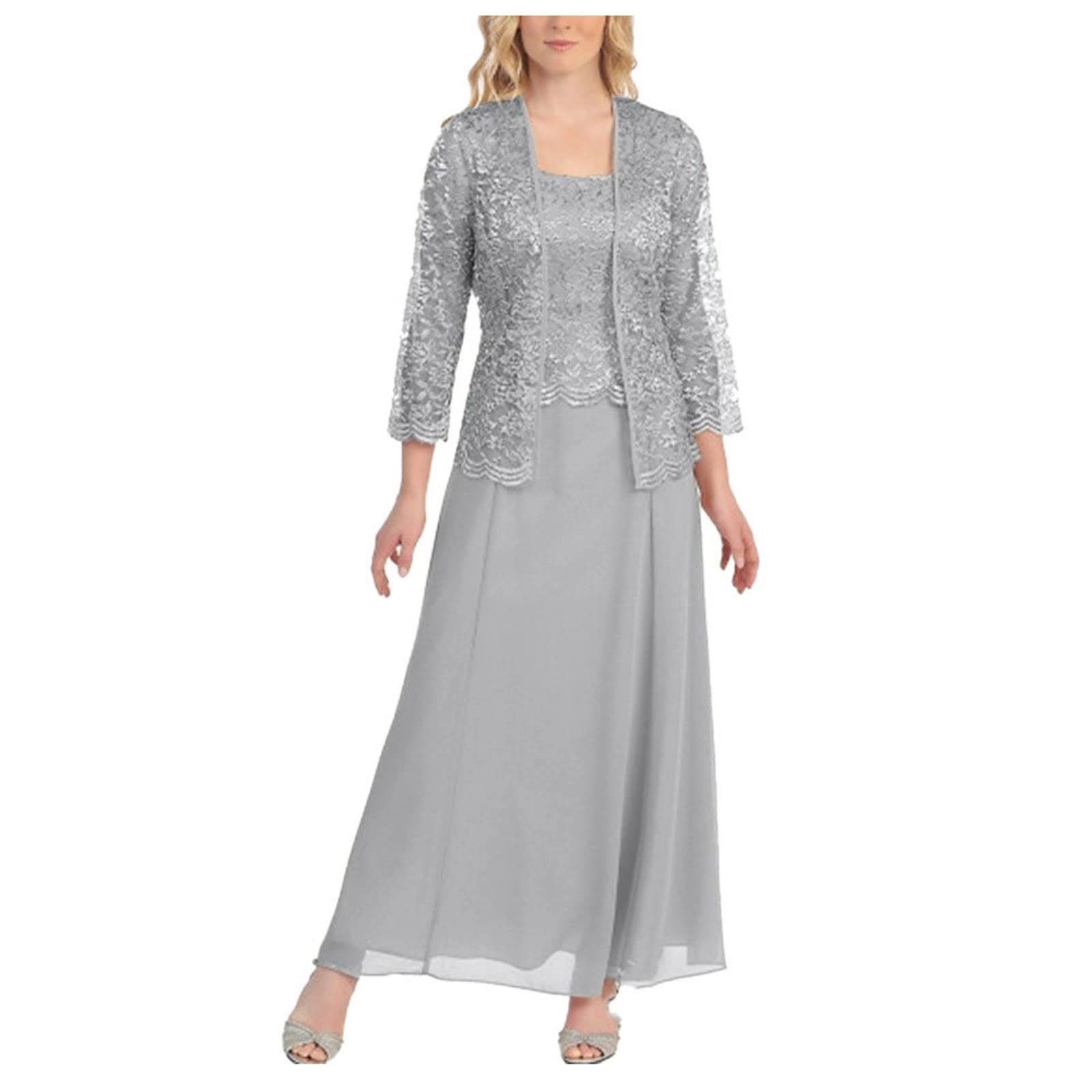 Elegant Plus Size Women's Two-Piece Suit - Lace Dress & Cardigan Set for Mother of the Bride, Formal Evening Gowns | Perfect for Weddings, Parties & Special Occasions