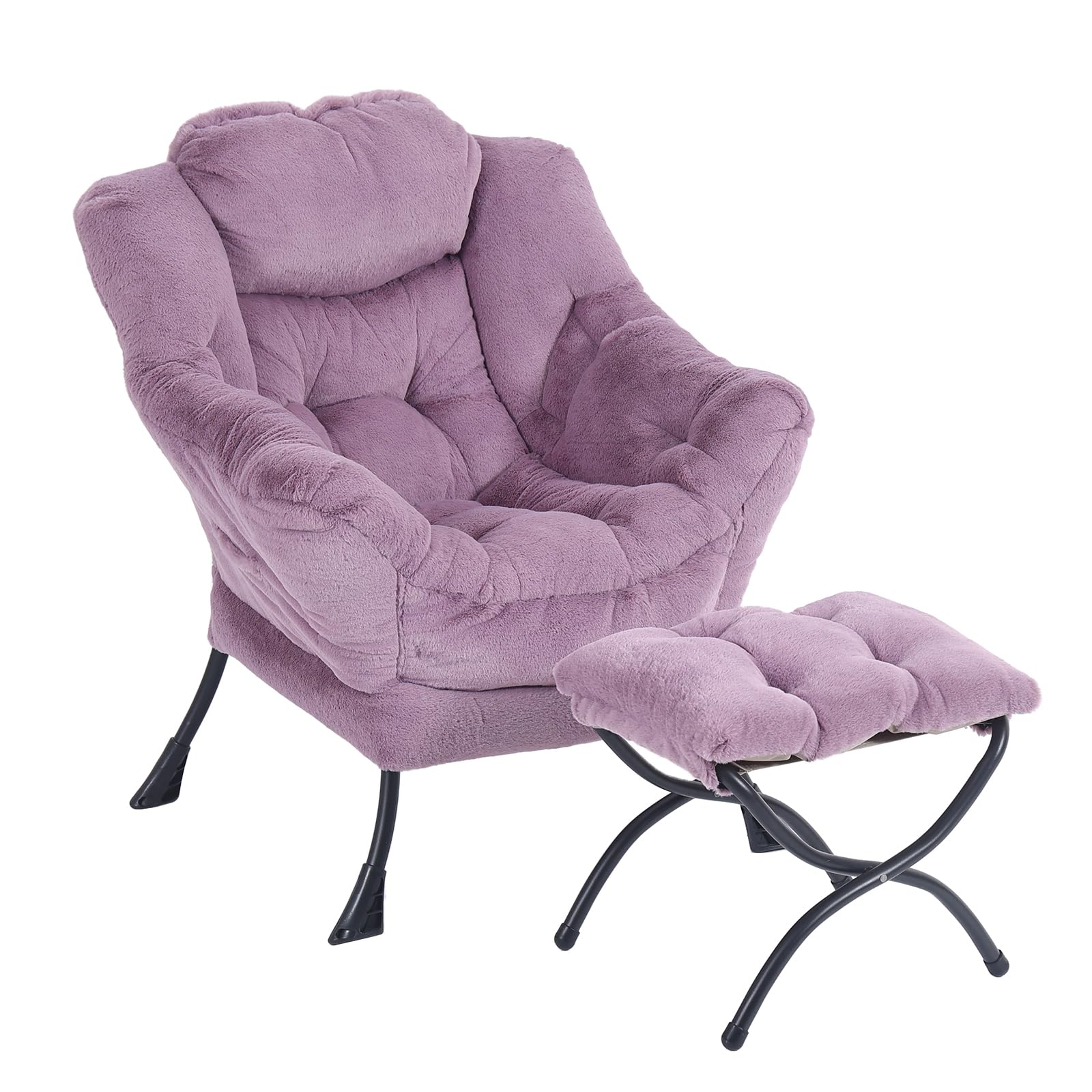 Oversized Lounge Chair with Ottoman - Modern Accent Chair with Folding Footrest, Plush Purple Reading Chair for Bedroom, Study & Living Room - Perfect for Relaxing, Reading & Small Space Decor