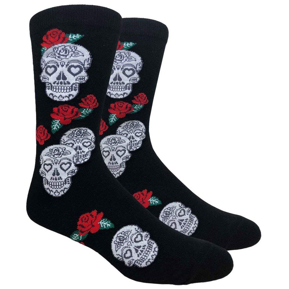 Men's Skull and Rose Print Novelty Socks - Gothic Punk Style Crew Socks for Casual Wear, Halloween Costume, and Gift Giving