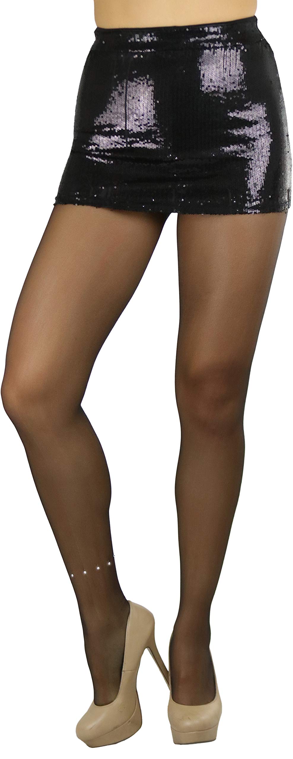 Stylish Women's Sheer Pantyhose with Sparkling Faux Rhinestone Ankle Bracelet - Perfect for Office, Parties & Special Occasions
