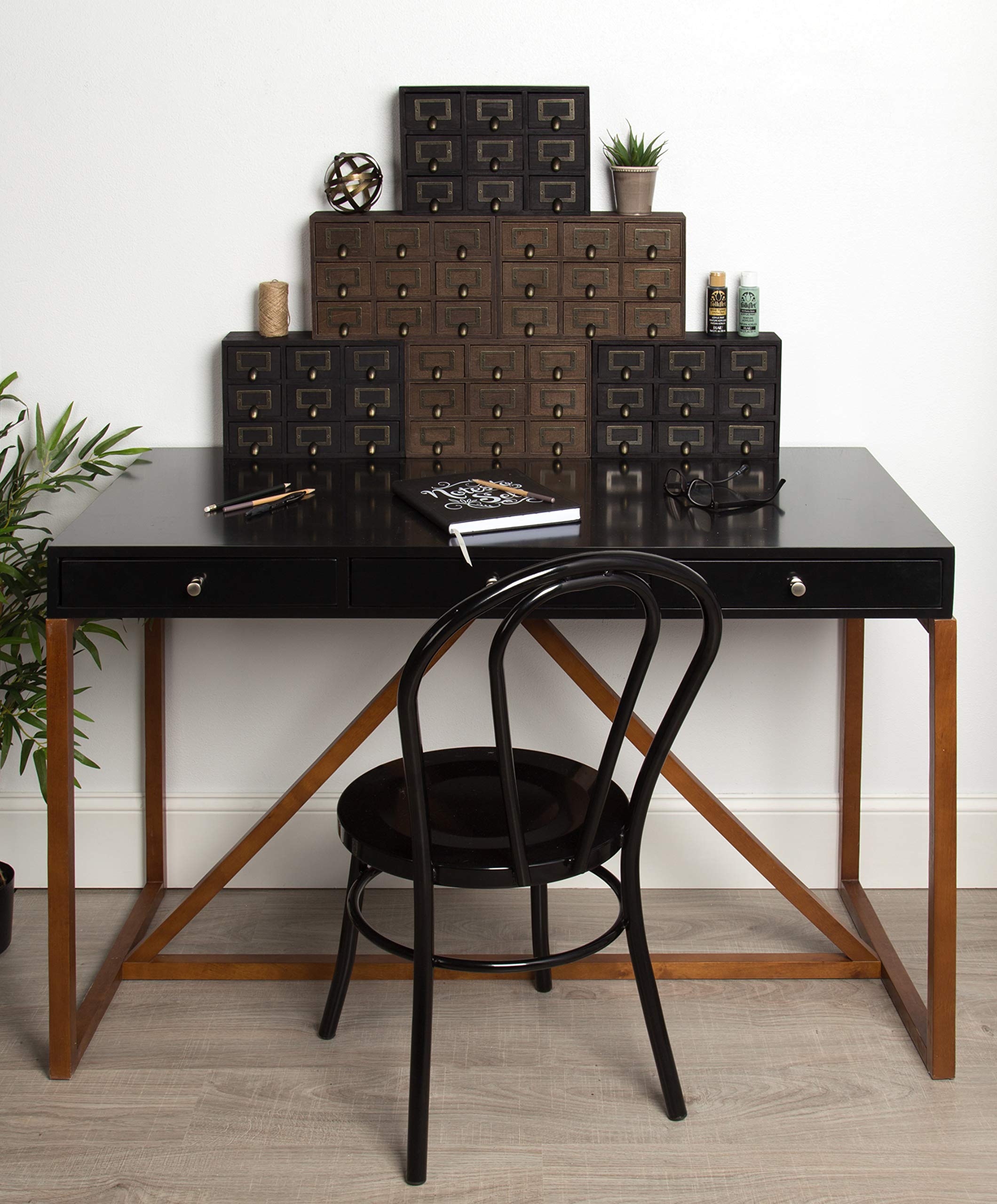 Kate and Laurel Apothecary Wood Desk Drawer Set - 9 Drawers Rustic Black Organizer for Home Office, Craft Room & Bedroom Storage
