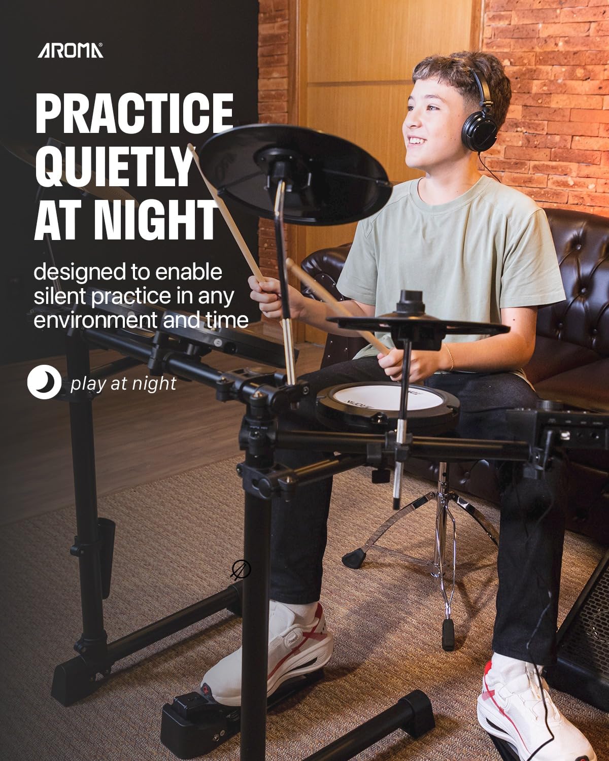 TDX-18 Electronic Drum Kit with 4 Quiet Mesh Pads, Bluetooth Connectivity, 2 Switch Pedals & Complete Accessories (Drum Throne, Headphones, Sticks) - Perfect for Home Practice, Studio Recording & Silent Drumming Sessions