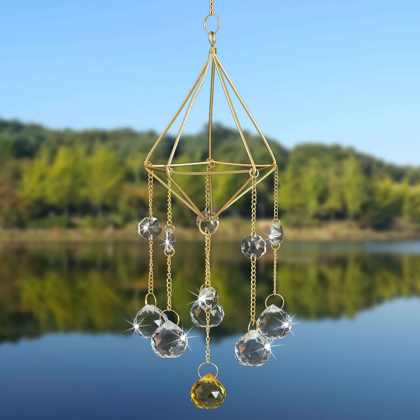 Sun Catchers with Crystals - Hanging Prism Ball Rainbow Maker & Wind Chime Style Garden Decor for Windows, Outdoors, and Home - Perfect for Living Rooms, Patios, and Meditation Spaces