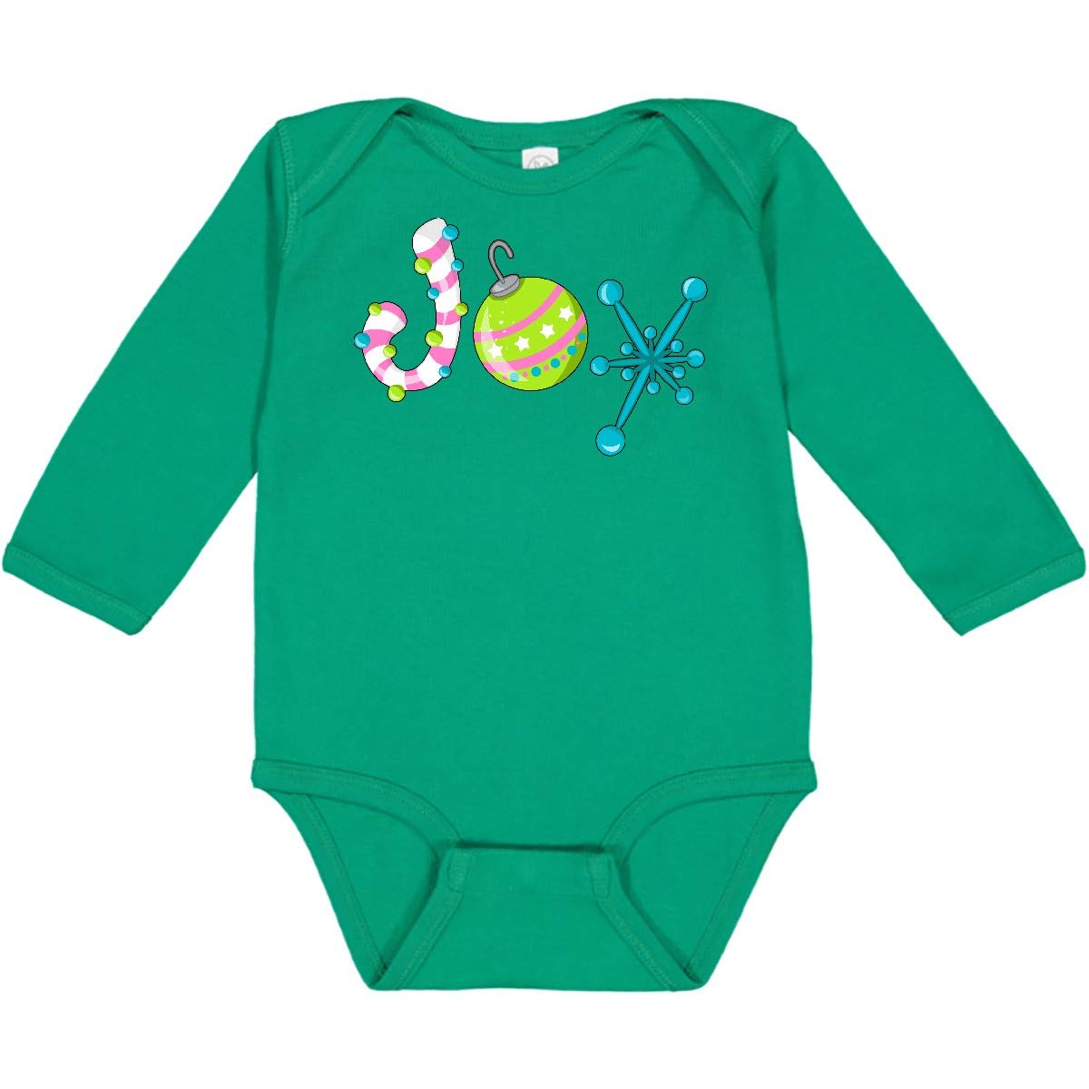 Inktastic Joy Candy Cane Christmas Bulb Snowflake Holiday Long Sleeve Baby Bodysuit - Perfect for Christmas Photos, Family Gatherings & Festive Celebrations