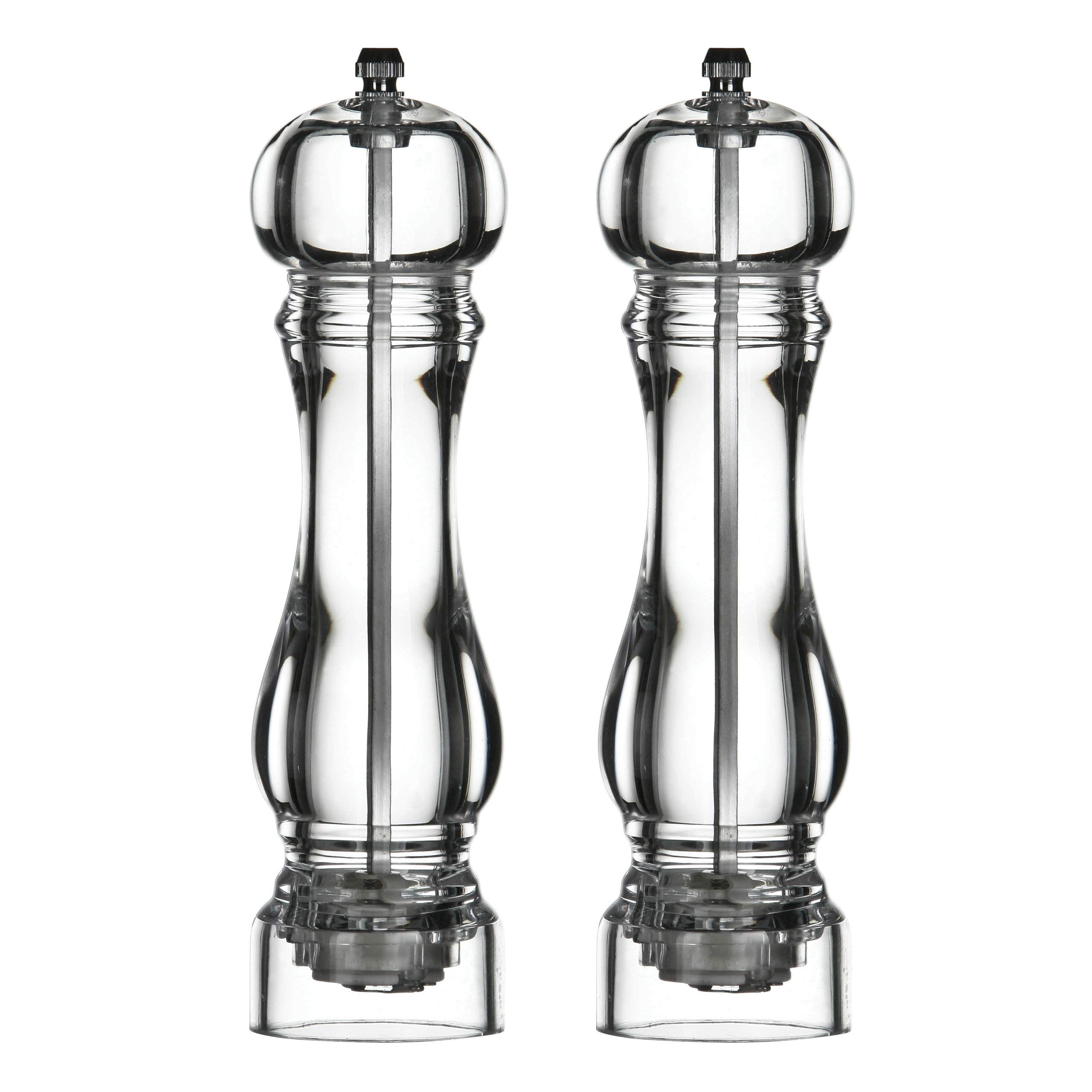 Premium Acrylic Pepper Mill Grinder Set of 2 - Refillable Salt and Pepper Grinders with Adjustable Coarseness - Ideal for Kitchen, Dining Table & Gourmet Cooking
