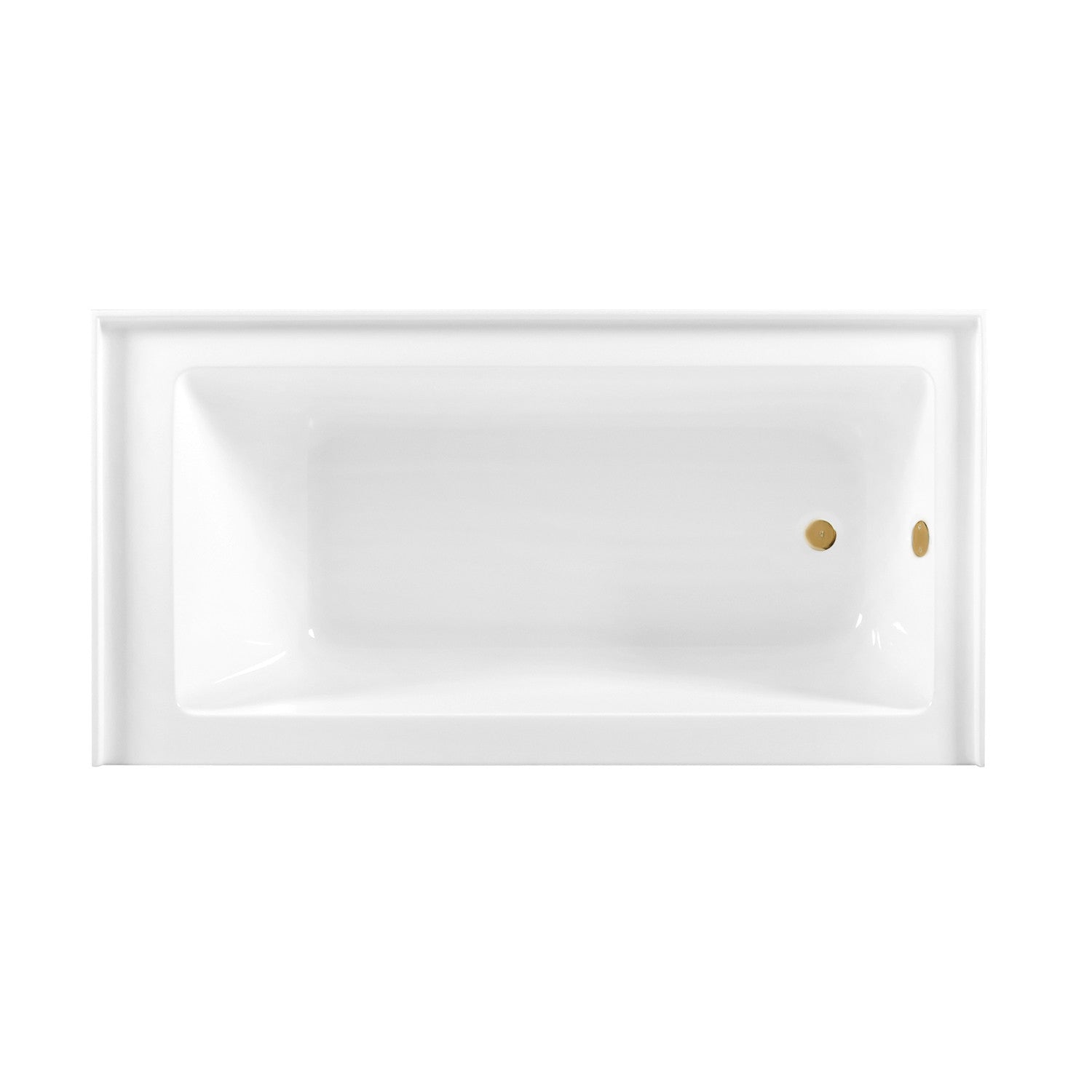 Aqua Eden 60 Inch Acrylic Rectangular 3-Wall Alcove Bathtub - Right Hand Drain, Glossy White with Brushed Brass Trim | Modern Freestanding Soaking Tub for Spa-Like Bathroom Retreat