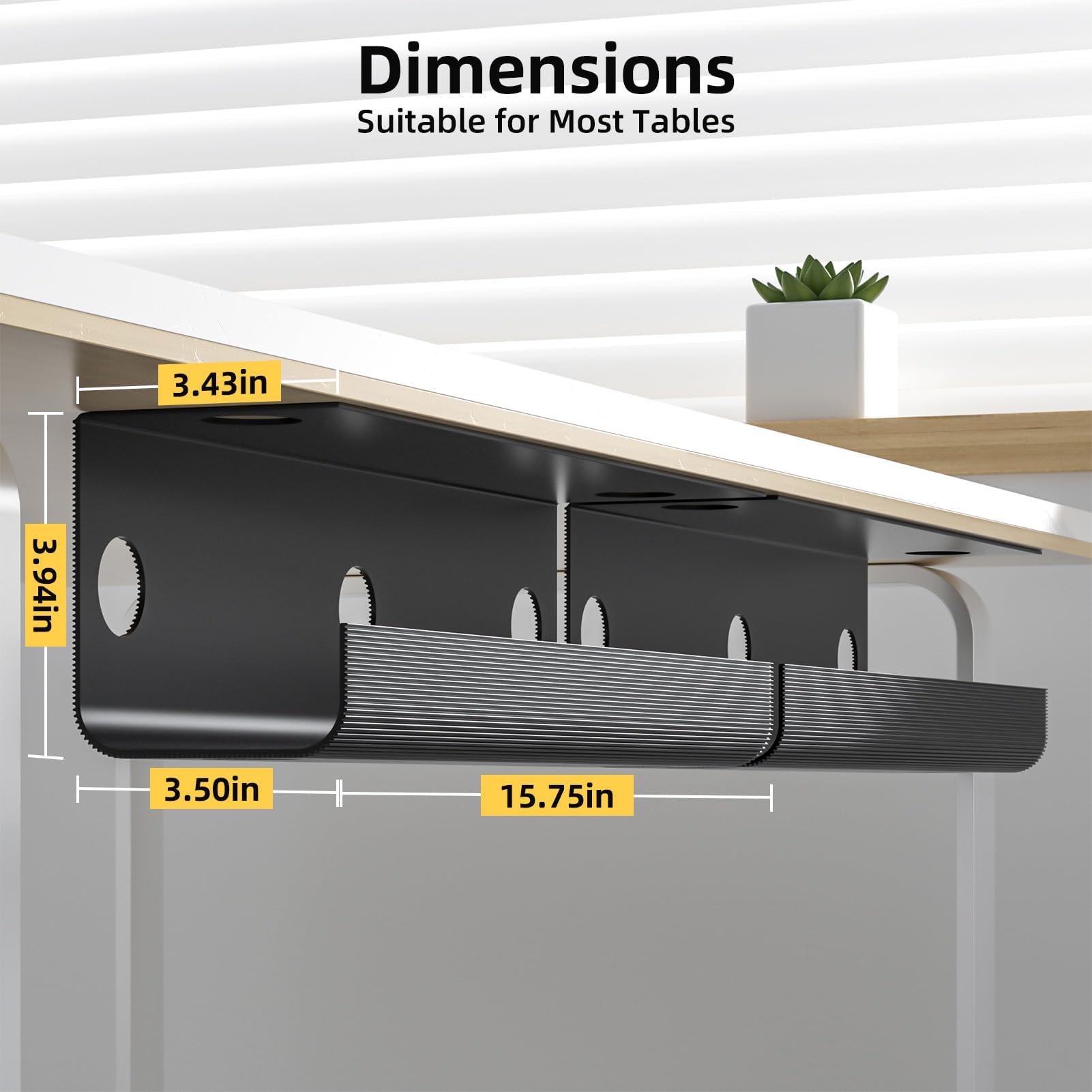 Yecaye 2 Pack Under Desk Cable Management Tray - 31.5 Inch Cord Organizer & Hider, No Screw No Drill Wire Management System for Office & Home (Black) - Perfect for Home Office Setup & Computer Desk Organization