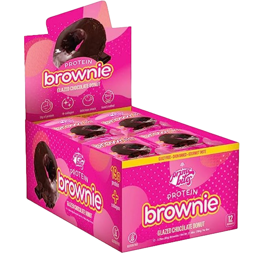 AP Sports PrimeBites Protein Brownies - Chocolate Glazed Donut Flavor, 12 Pack (65g Each) | High Protein Snack for Gym, Workout Recovery & Healthy Lifestyle