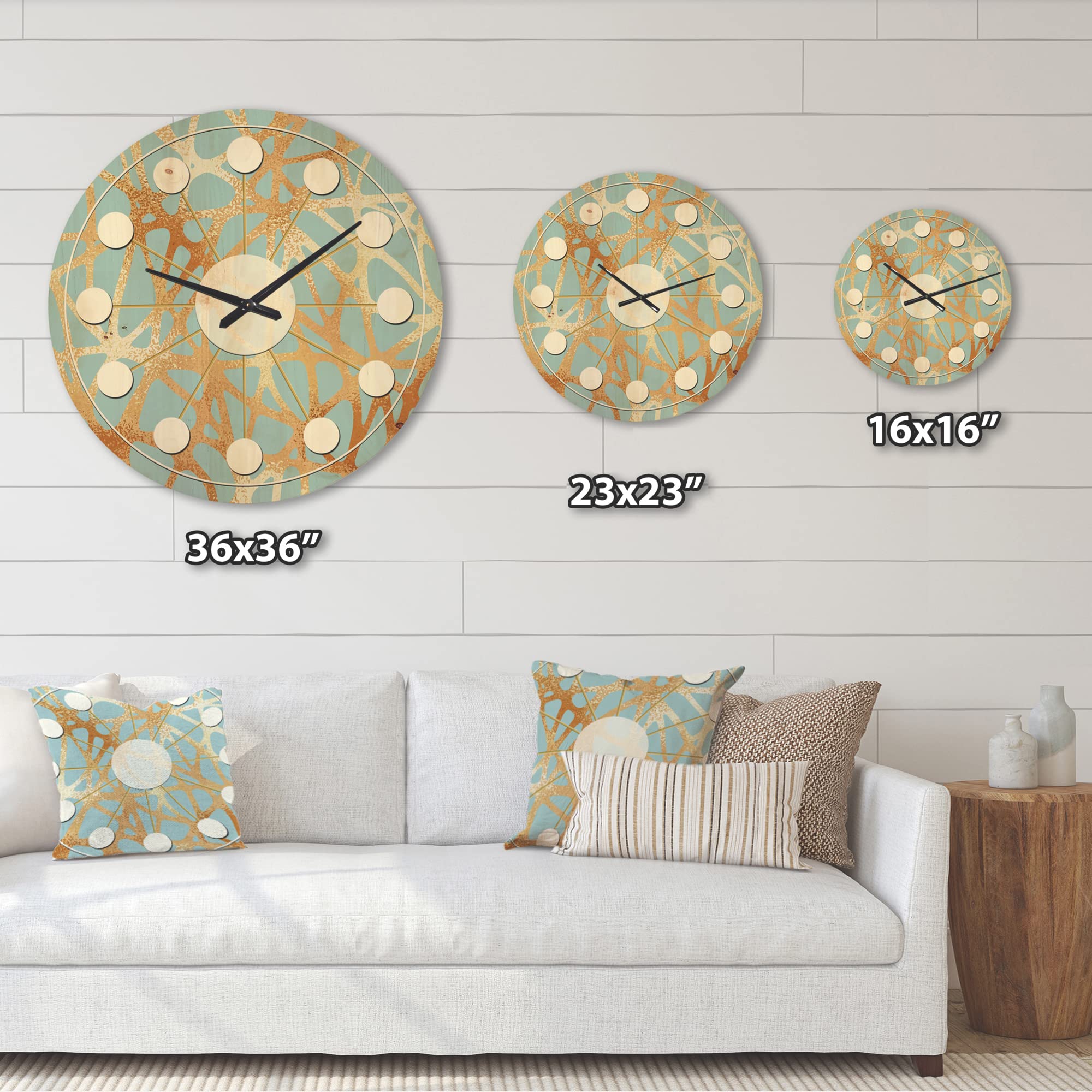 Metallic Golden Luxury Geometric Wall Clock - Large Mid-Century Modern Wooden Clock for Living Room, Bedroom & Office Décor | Stylish Oversized Decorative Wall Art