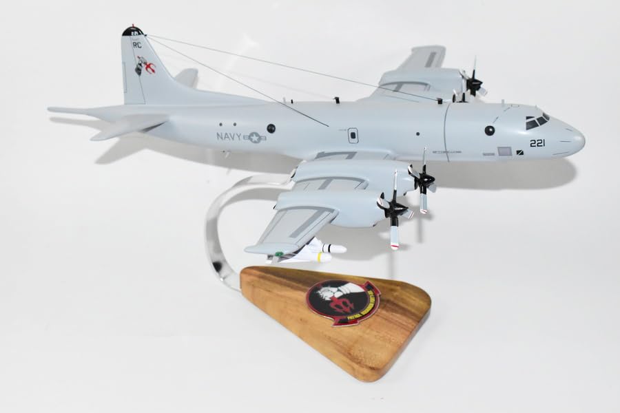 VP-46 Grey Knights (2000) P-3C Orion Mahogany Wooden Scale Model Airplane - Collectible Military Aircraft Display for Home & Office Decor