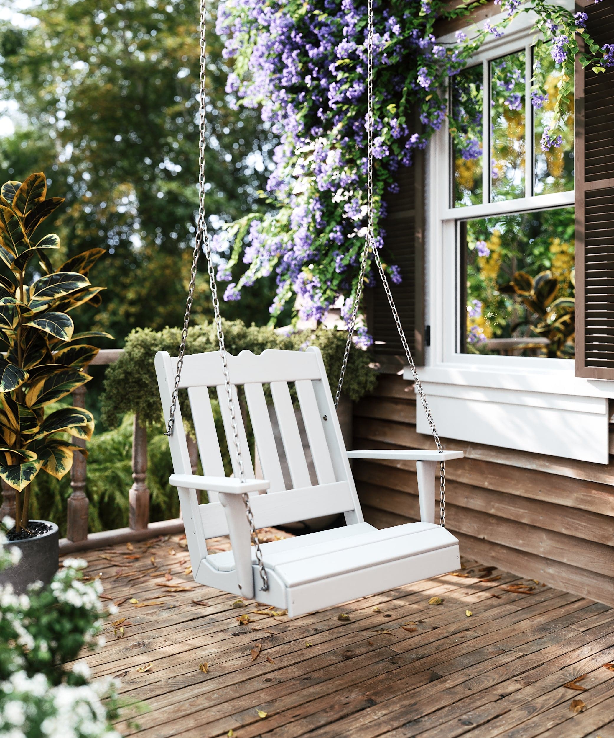Keystone Amish Co. York Recycled Plastic Swing Chair - Weather-Resistant Weathered Wood Look - Perfect for Porch, Patio, and Garden Relaxation