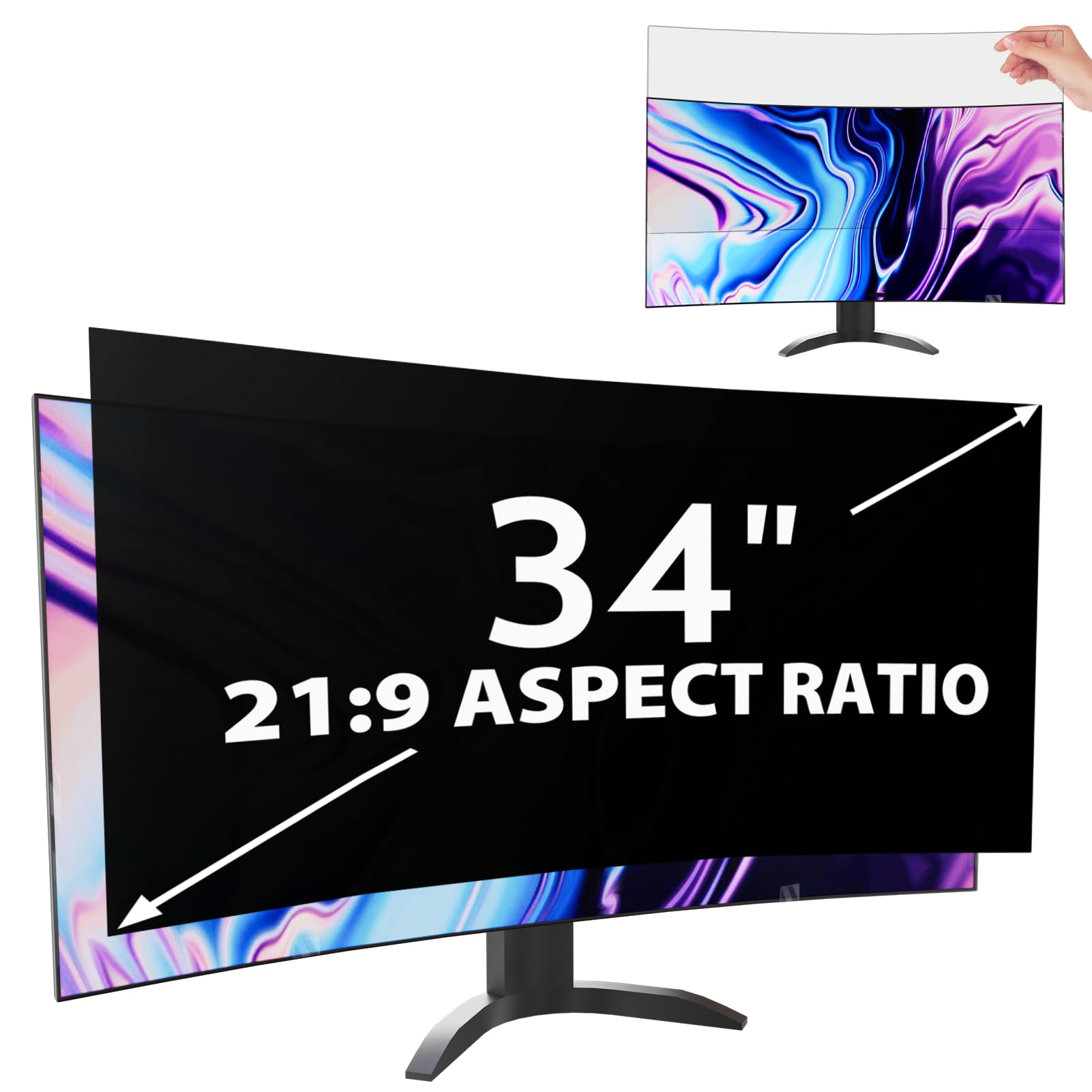 34 Inch Computer Privacy Screen for 21:9 Curved Monitors - Anti Blue Light & Anti Glare Filter Shield - Removable Monitor Privacy Protector for Office, Gaming & Home Use
