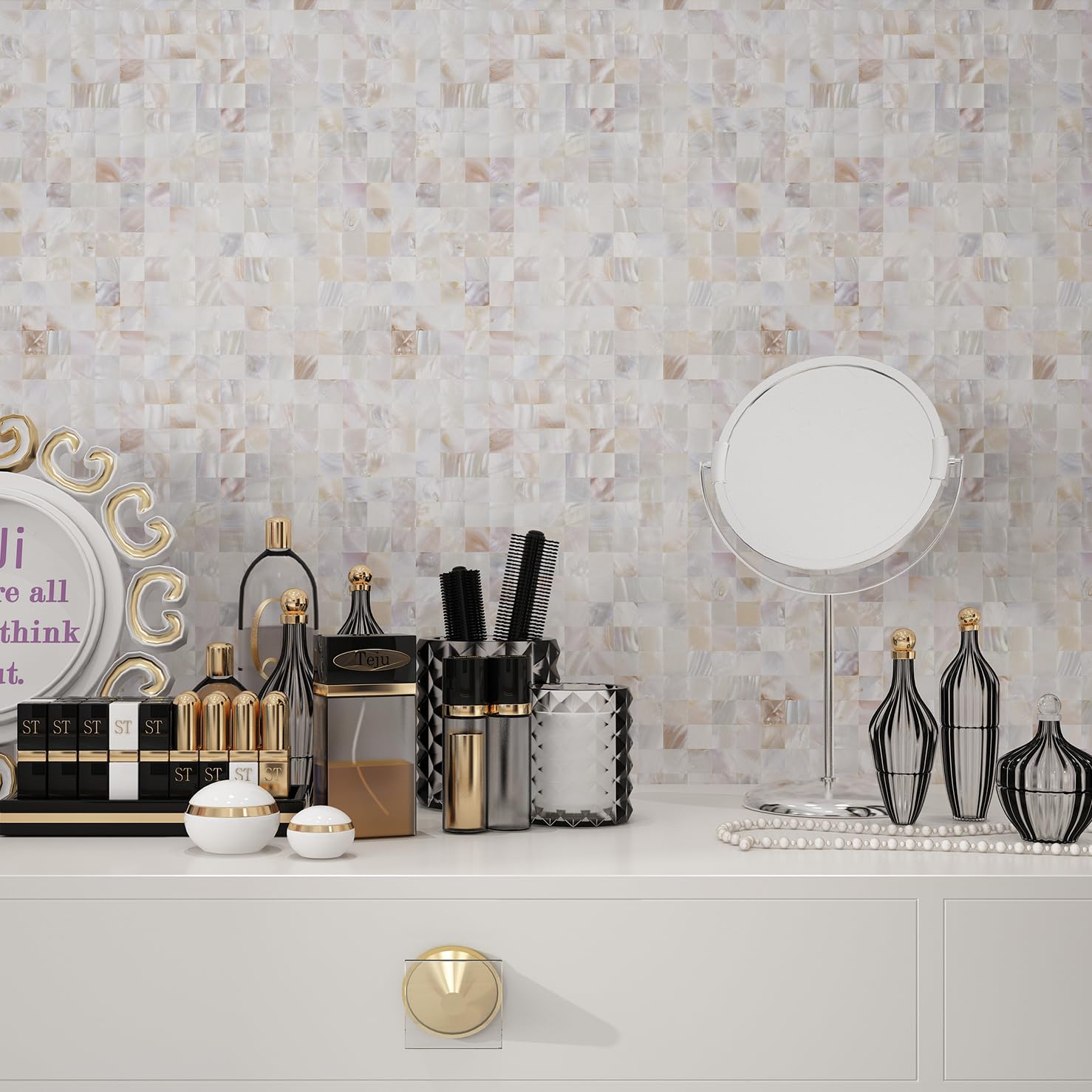 10PCS Peel and Stick Mother of Pearl Mosaic Tile Backsplash - Self-Adhesive Shell Wall Decor for Kitchen, Bathroom & Living Room - Nature White - Easy DIY Home Upgrade for Stylish Backsplashes & Accent Walls
