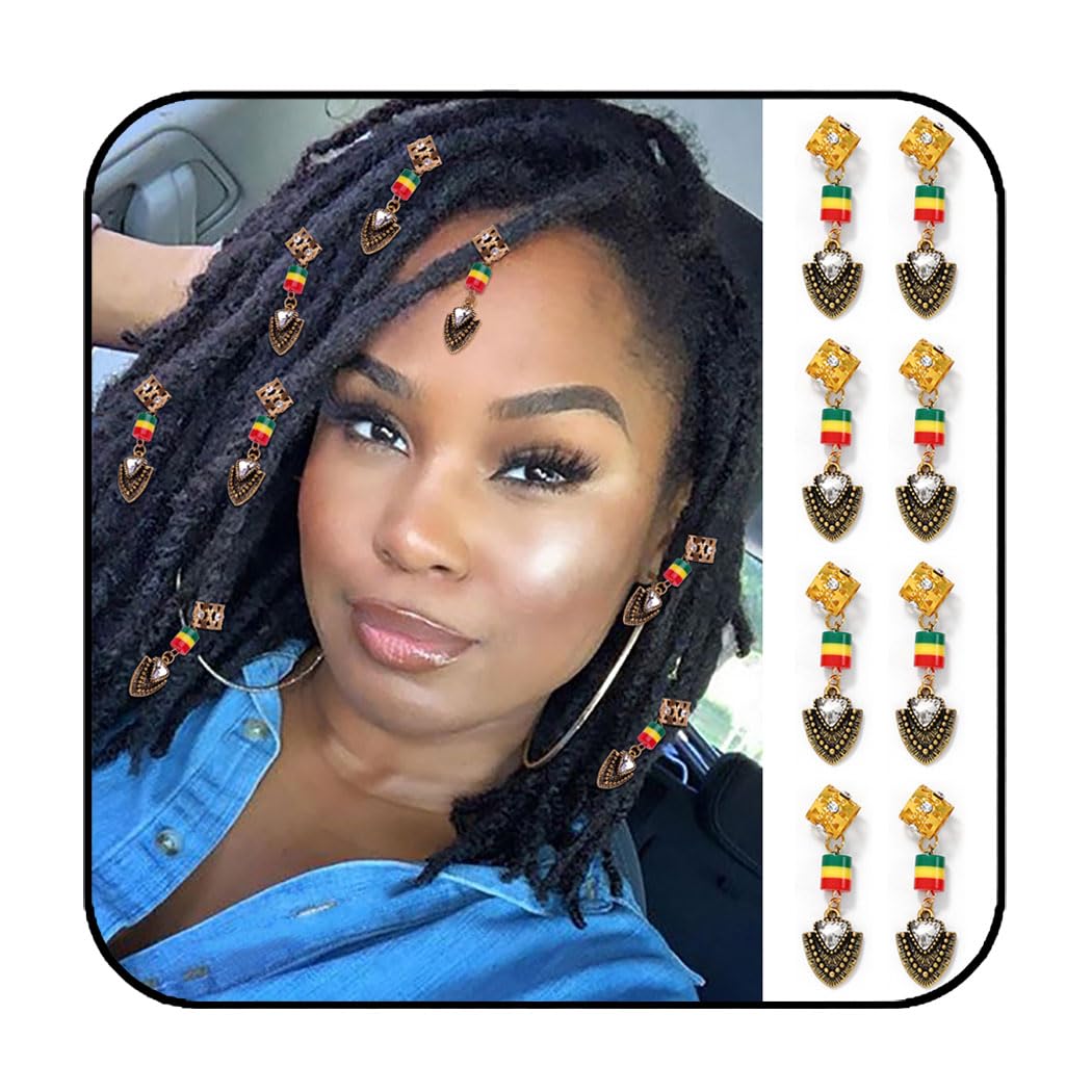 8Pcs Gold Crystal Dreadlock Cuffs - Box Braid Rings & Hair Tube Charms for African American Women | Black Hair Accessories for Protective Styles & Boho Fashion