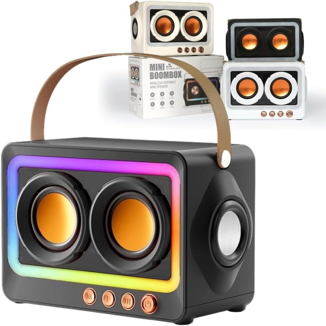 UK Technology Wireless Bluetooth Speaker with RGB Lights, Mini Portable Hi-Fi Sound, Bluetooth 5.3, Long Battery Life - Perfect for Home, Garden, and Outdoor Adventures