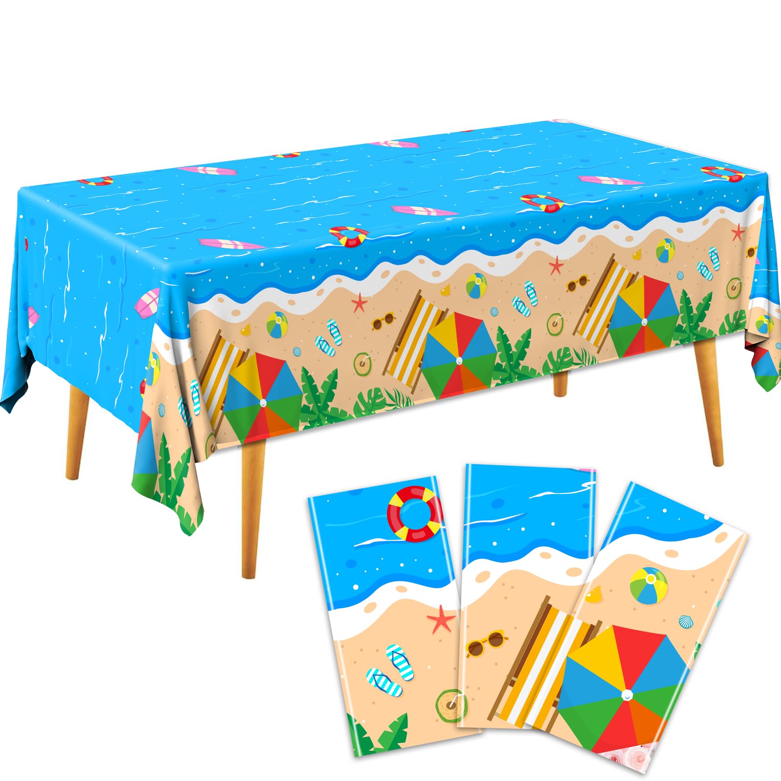 GREHUMOR 3-Pack Waterproof Disposable Plastic Tablecloths - Beach Theme Party Decorations for Hawaiian, Summer, Ocean & Pool Birthday Parties - Perfect for Outdoor BBQs, Picnics & Poolside Gatherings