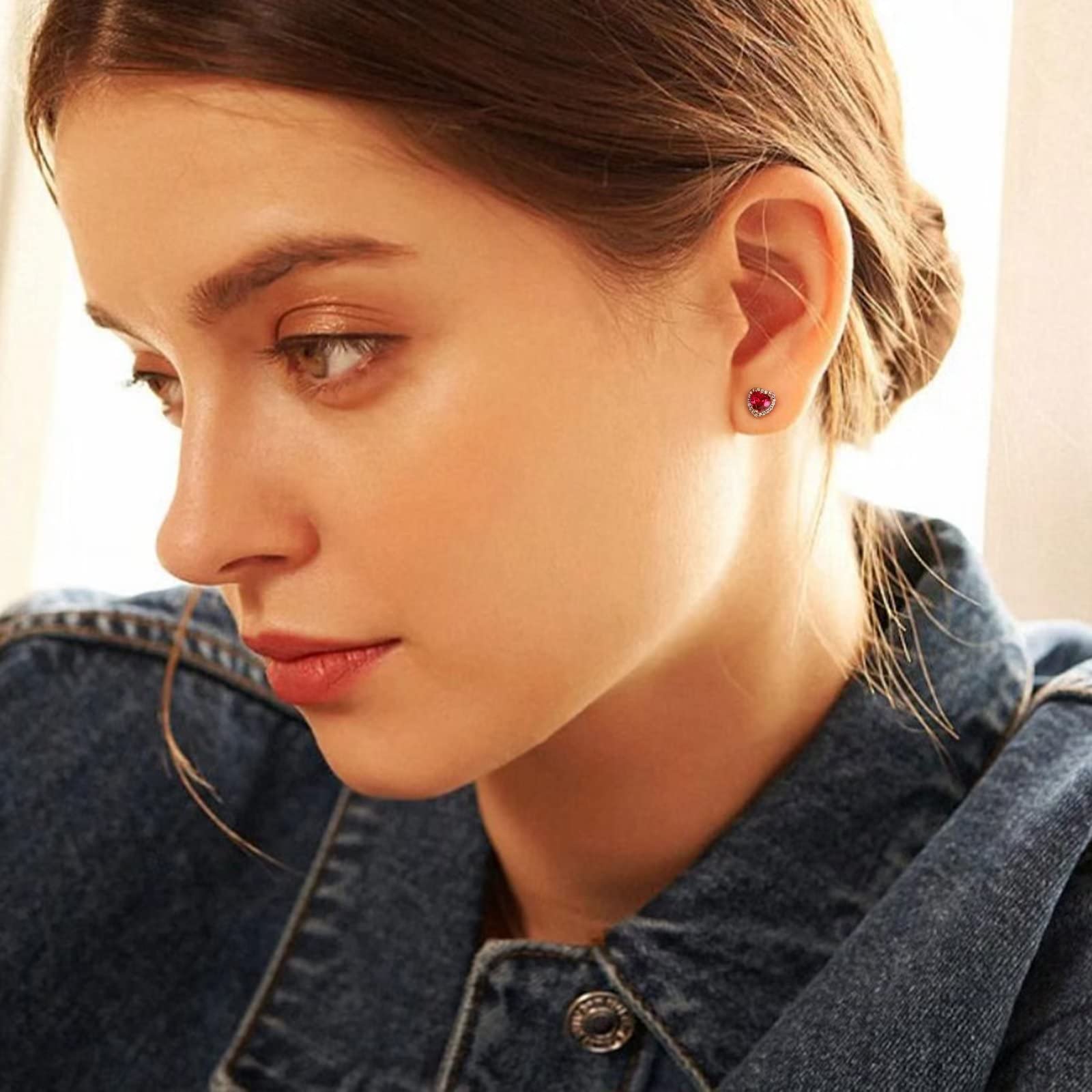 Memorjew Sterling Silver Birthstone Stud Earrings for Women - Elegant Jewelry Gift for Wife, Mom, Girlfriend | Perfect for Anniversary, Christmas, Mothers Day & Birthday | Everyday Wear & Special Occasions