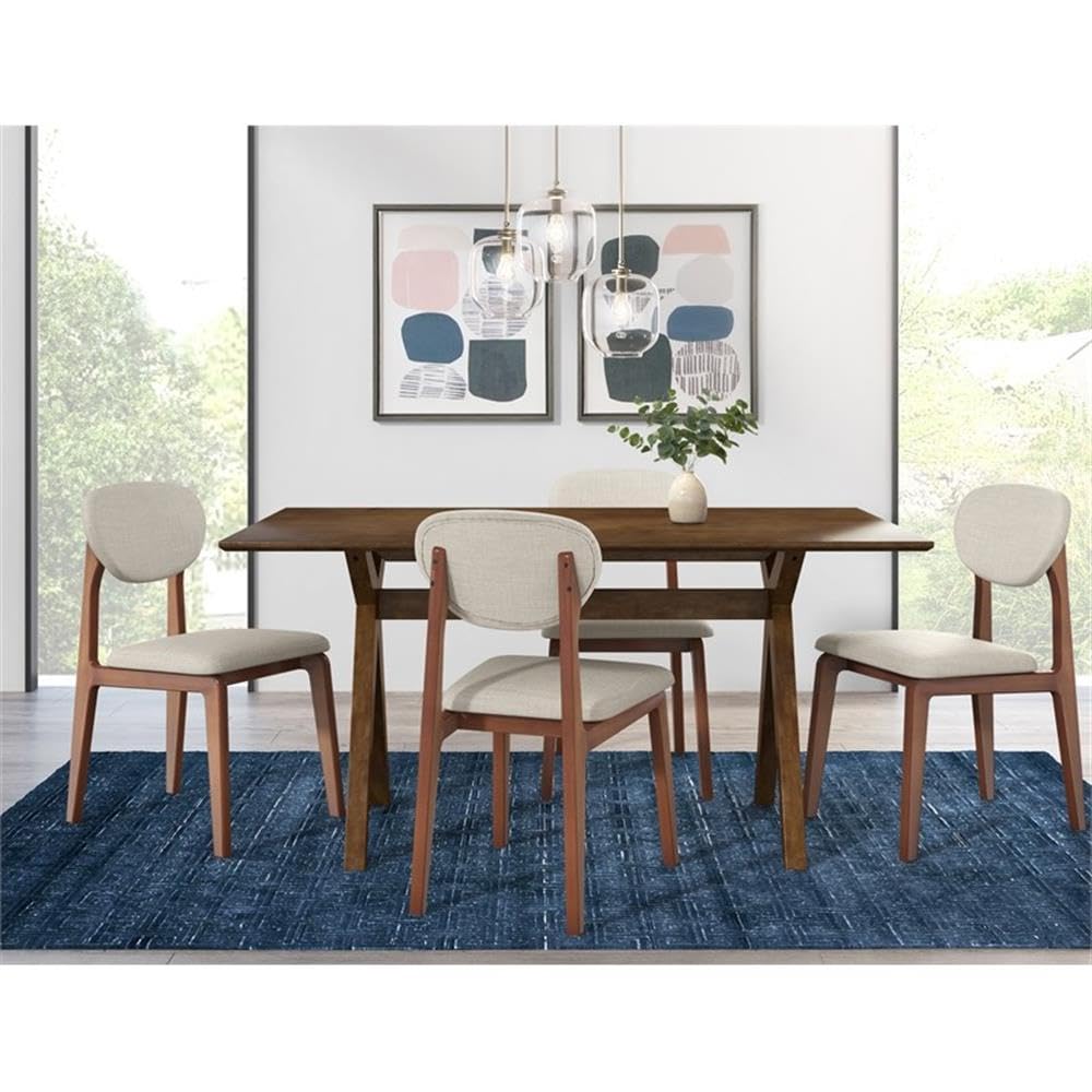 Mid-Century Modern Wooden Dining Table with Cross-Stretcher Base in Walnut Brown - Perfect for Farmhouse, Scandinavian & Industrial Style Dining Rooms