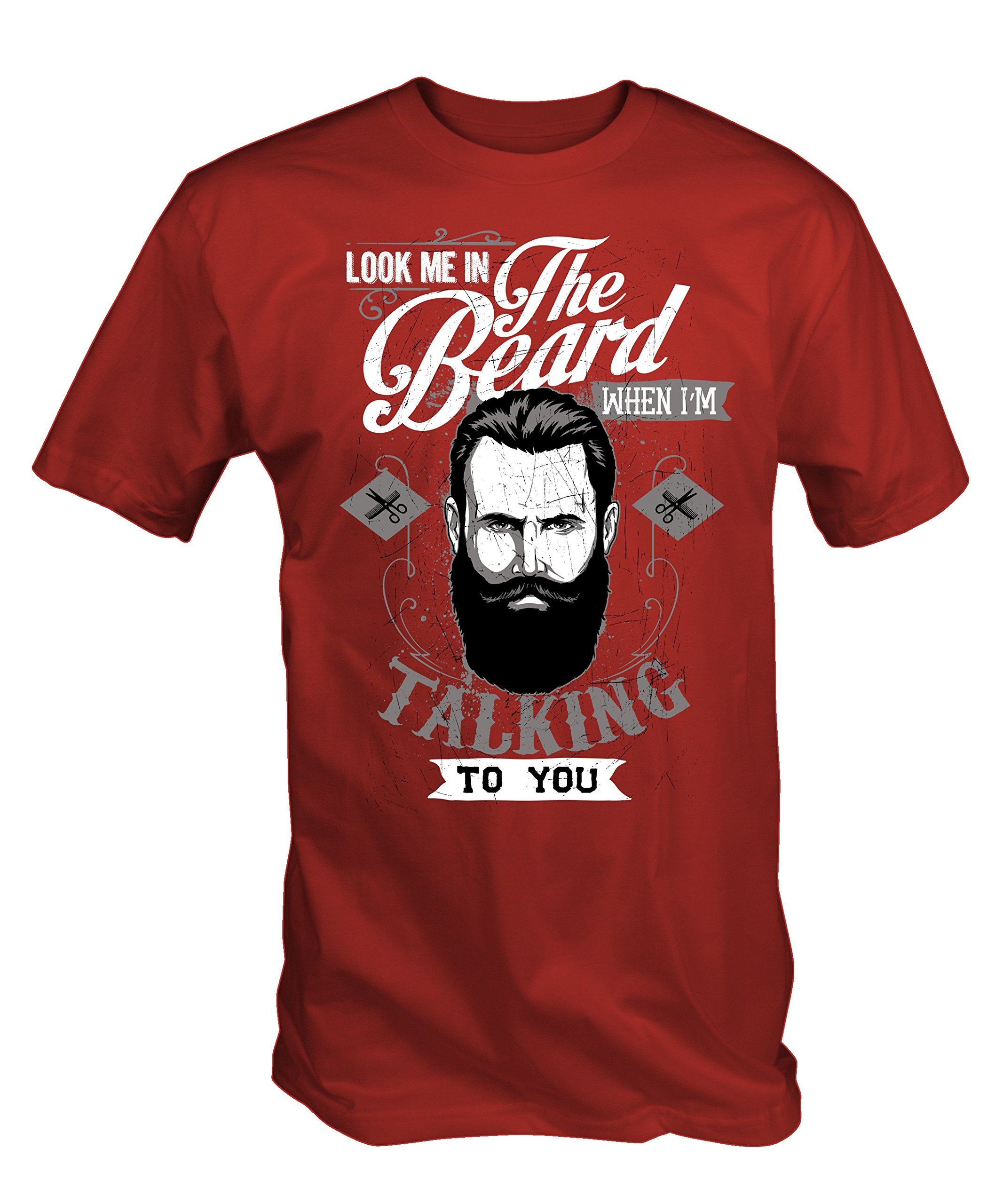 Look Me In The Beard Funny Graphic T-Shirt for Men - Red XXL - Soft Cotton Casual Tee for Parties, Gifts & Everyday Wear