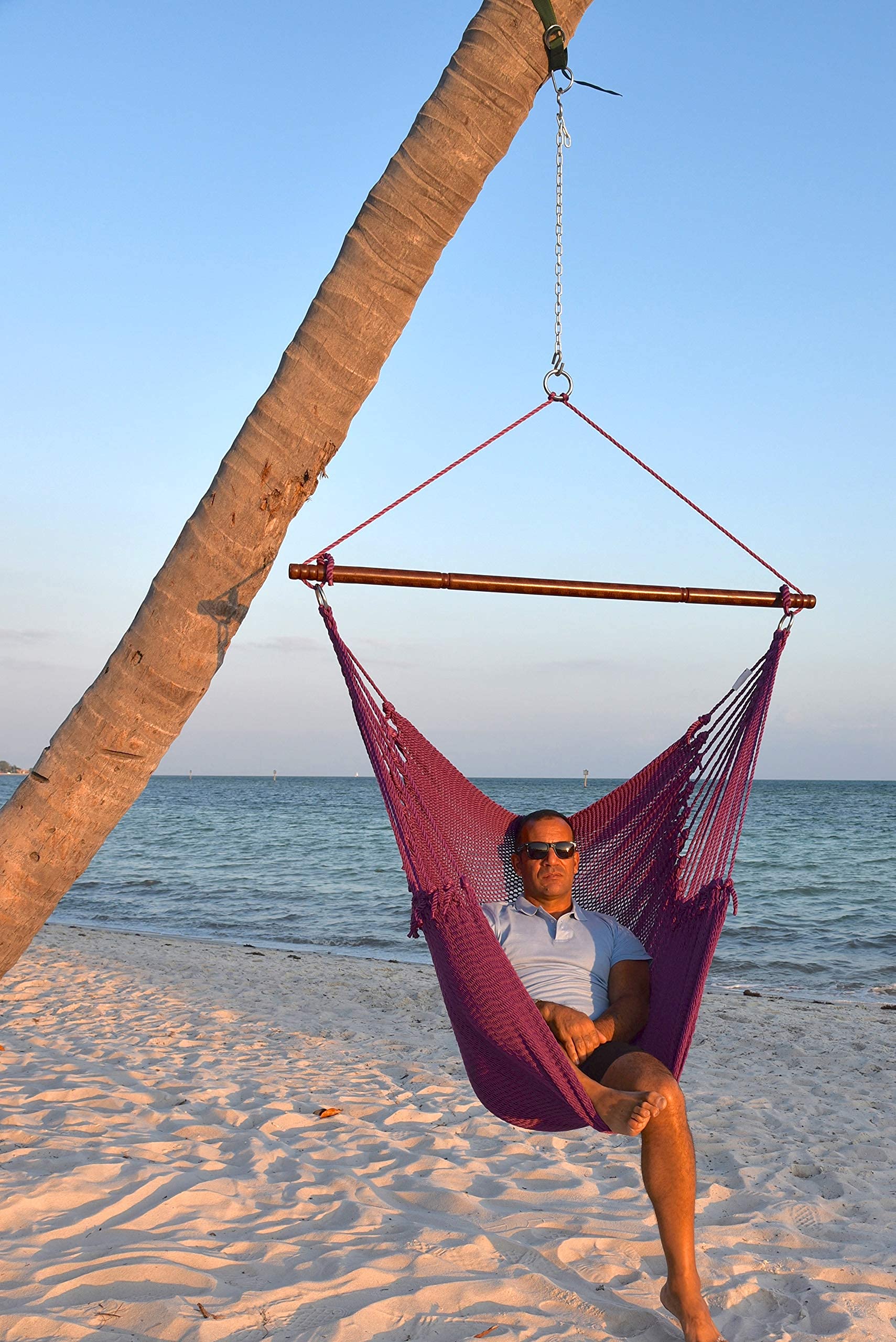 Jumbo Caribbean Hammock Chair with Footrest - 55 Inch Oversized Hanging Swing Chair - Soft-Spun Polyester in Purple - Perfect for Patio, Backyard, Porch & Indoor Relaxation