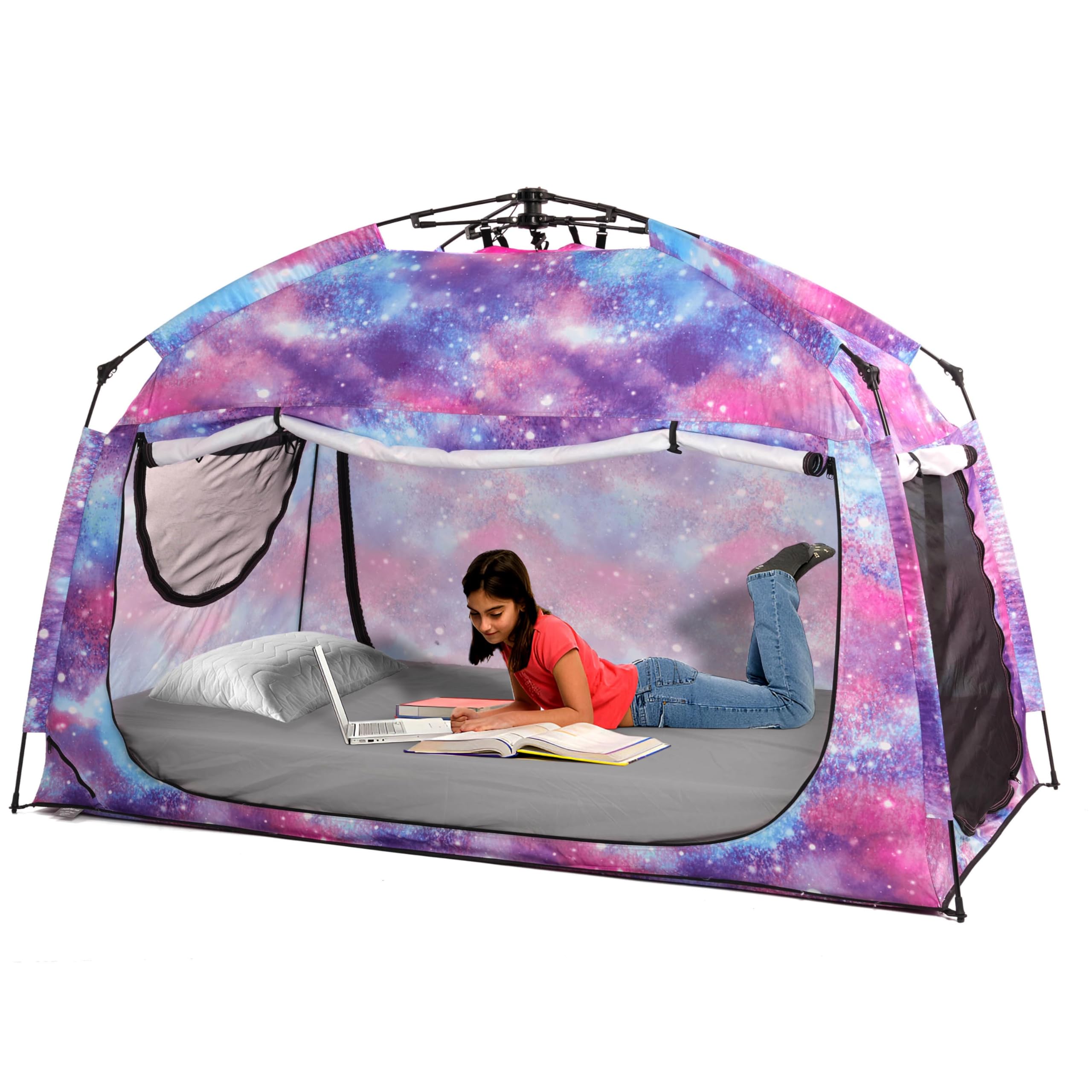 Instant Privacy Bed Tent for Adults & Kids - Quick Setup Indoor Sleeping Canopy with 3 Doors & Spacious Design (Galaxy, Full Size) - Perfect for Dorm Rooms, Camping & Home Privacy