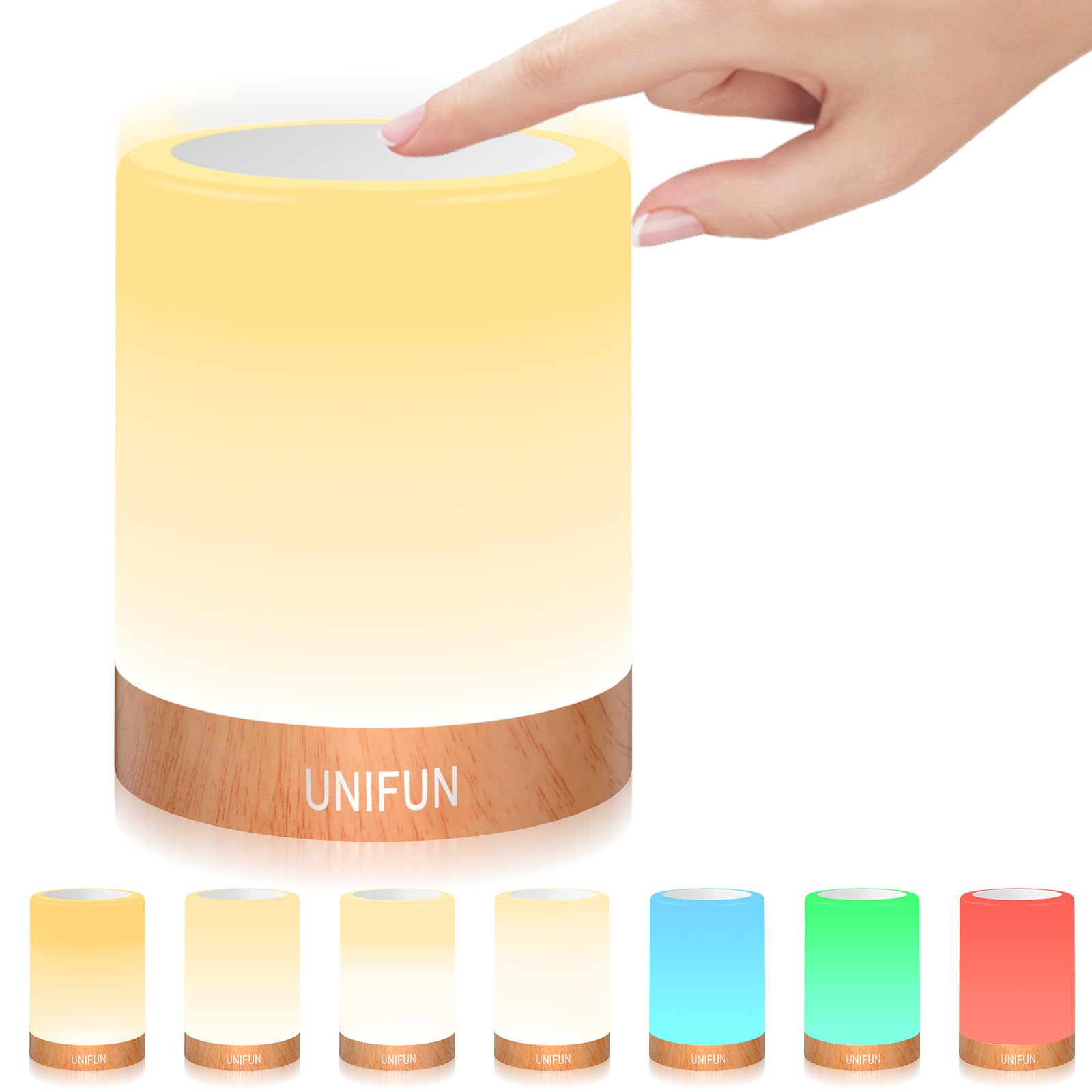Rechargeable Touch Night Light Lamp - Dimmable Warm White (2800K-3100K) & RGB Color Changing LED Bedside Table Lamp for Bedroom, Living Room, Nursery - Portable with Internal Battery (Perfect for Night Reading, Kids Room Decor & Mood Lighting)