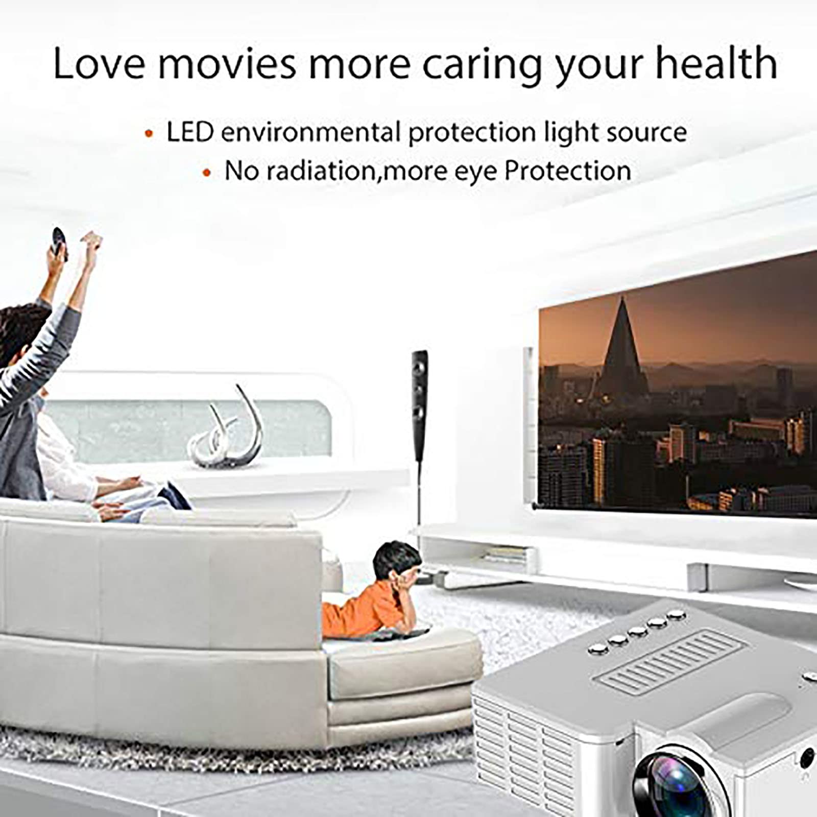 Mini Portable Wired Projector - 1080P Home LED Projector for Kids, Supports USB/TF/AV Input, Phone Screen Mirroring (10
