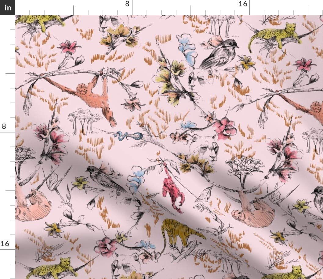 Pink Chinoiserie Monkey Sloth Tiger Cheetah Jungle Tropical Animal Print Petal Signature Cotton Fabric by The Yard - Perfect for Sewing, Quilting, Apparel, Crafts & Home Decor | Spoonflower Premium Fabric