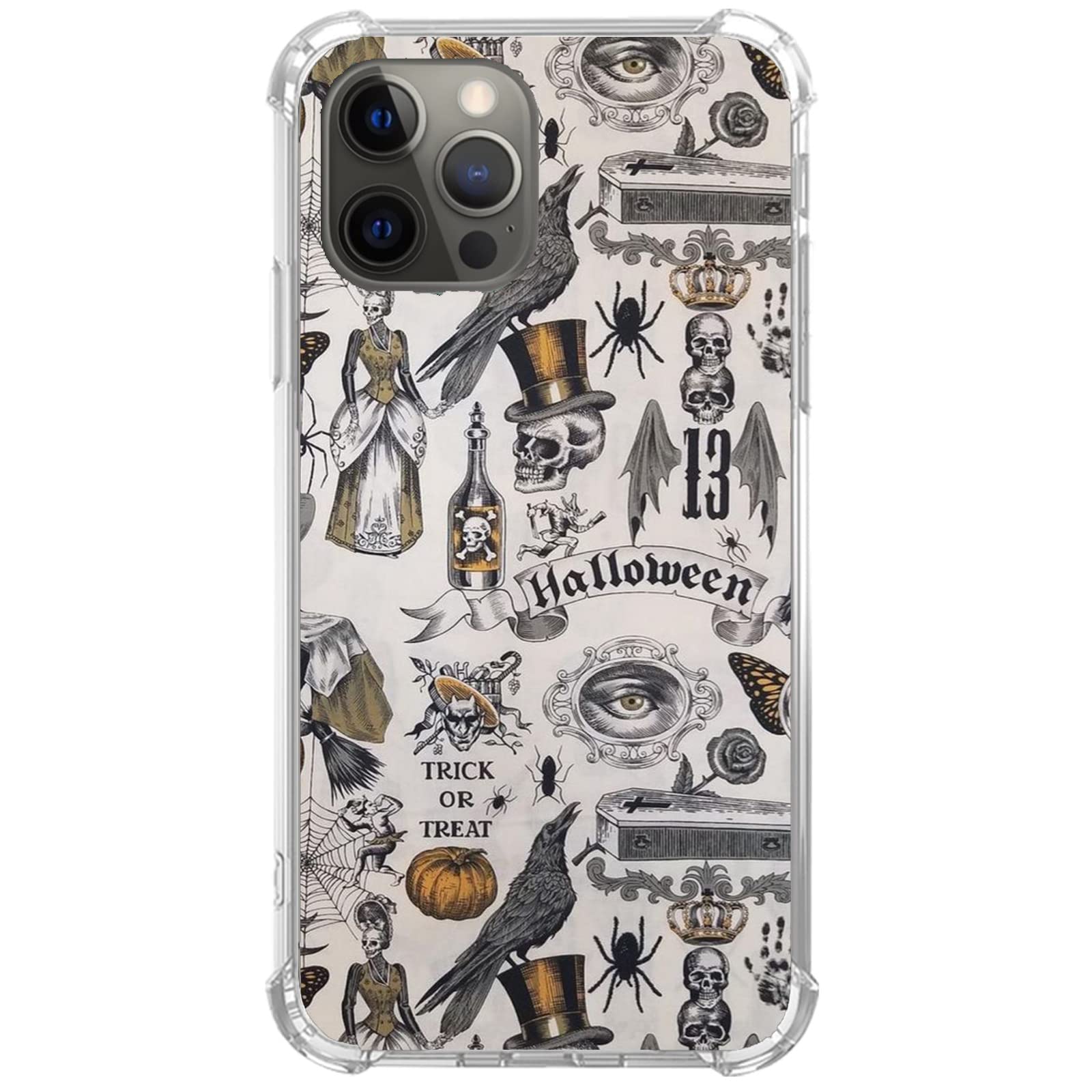 **Halloween Hippie Case for iPhone 13 Pro Max - Aesthetic Skull Crow Spider Flower Collage Phone Cover for Men & Women, Trendy Soft TPU Protective Case - Perfect for Halloween Parties, Cosplay & Gothic Style**