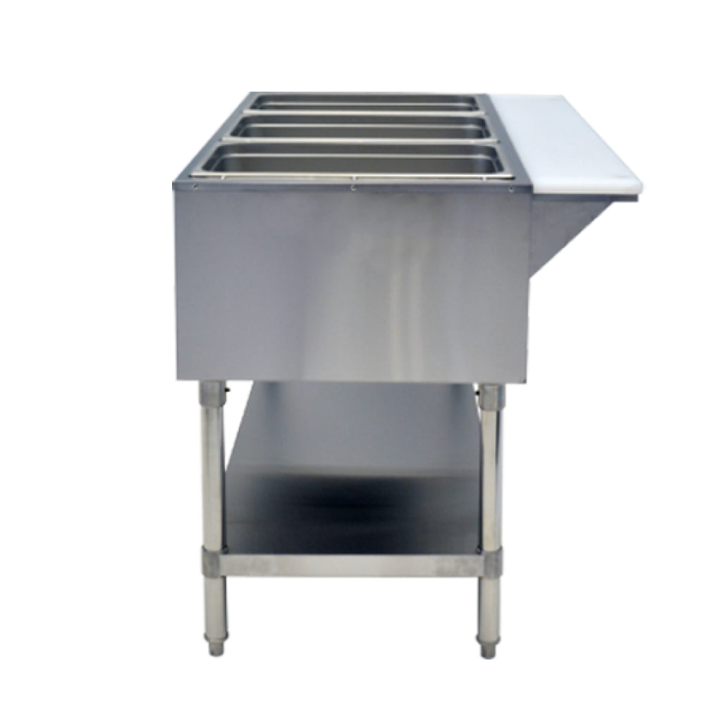 Atosa CSTEA 3C Commercial Electric Steam Table with 3 Stainless Steel Pans, Undershelf & Cutting Board - 120V for Buffets, Catering & Restaurant Food Warming
