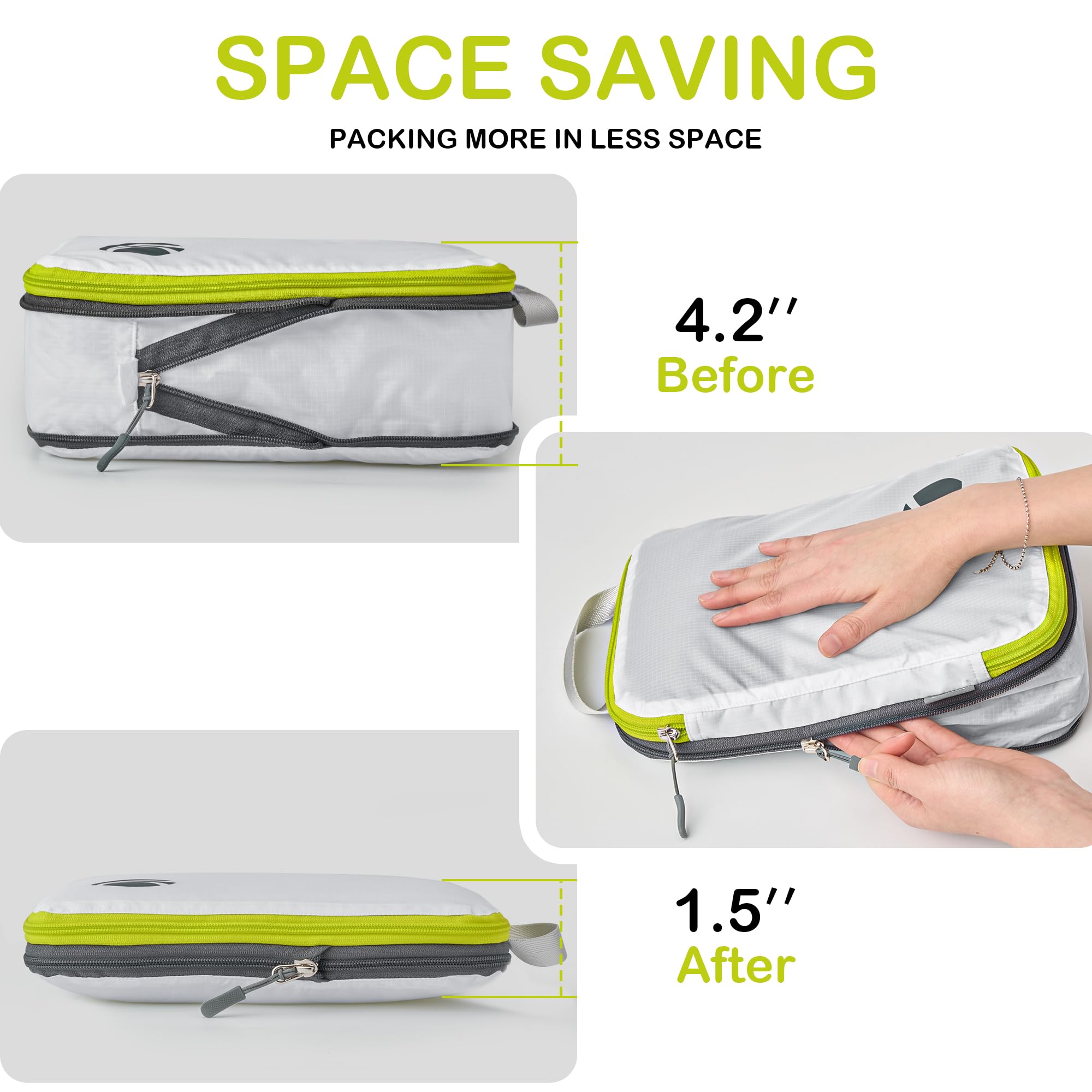 Ultralight Compression Packing Cubes Set - 6-Piece Travel Organizer with Laundry Bag & Clear Toiletries Case | Perfect for Carry-On Luggage, Business Trips & Vacation Packing (White)