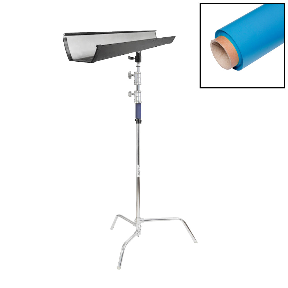 1.35x10m White Paper Backdrop with T-Bone Background Bracket & C-Stand - Professional Photography Studio Backdrop for Portraits, Product Shoots, and Video Production