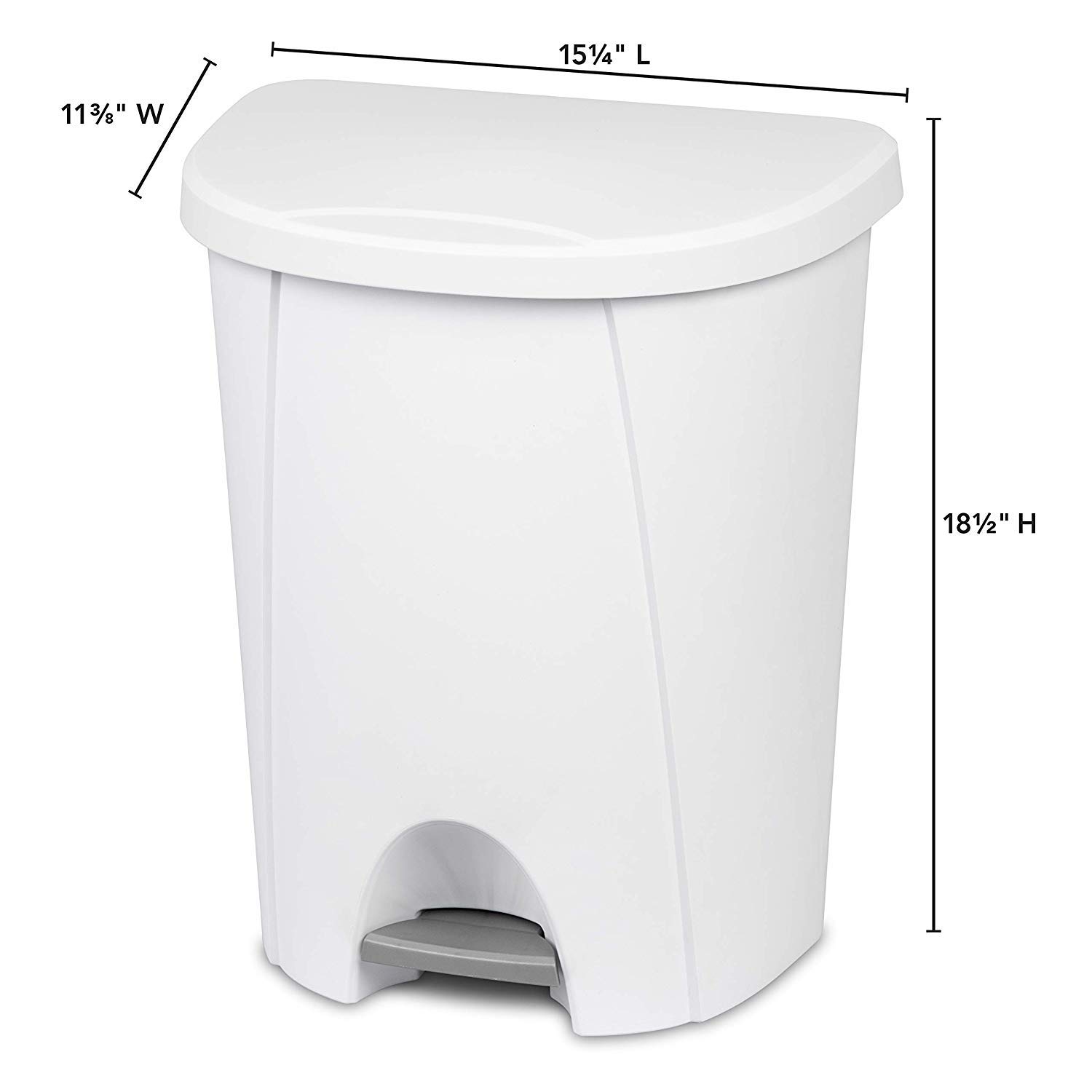 STERILITE 10948004 6.6 Gallon Step Trash Can with Lid - White Kitchen Waste Bin for Home, Office, Bathroom & Outdoor Use