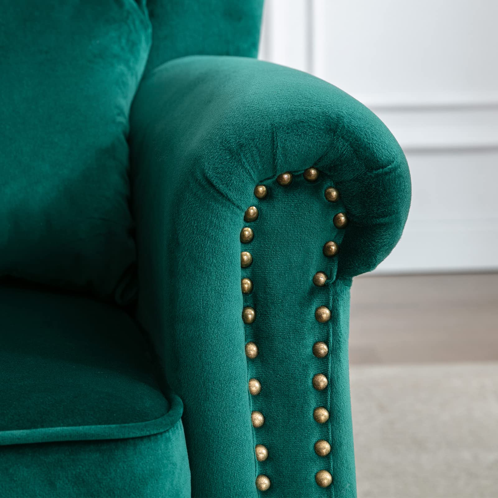 Midcentury Modern Accent Reading Arm Chair - Tufted Wingback Club Chair with Velvet Upholstery for Living Room, Bedroom & Reception - Comfy Corner Sofa Chair for Relaxing & Waiting Areas