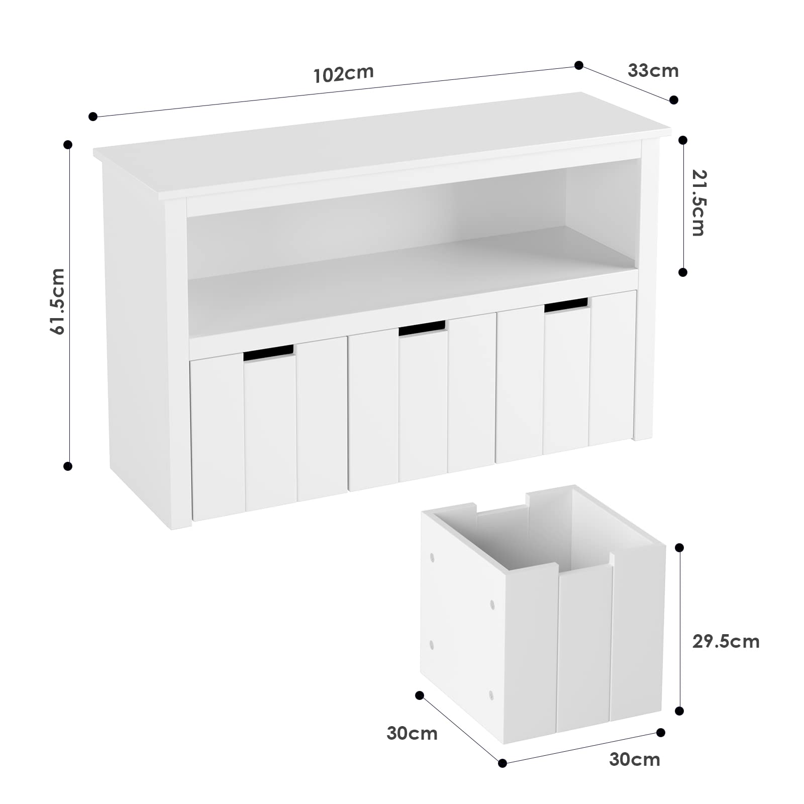 Toy Storage Cabinet with 3 Drawers & Bookshelf - Playroom Organizer for Kids Toys & Books
