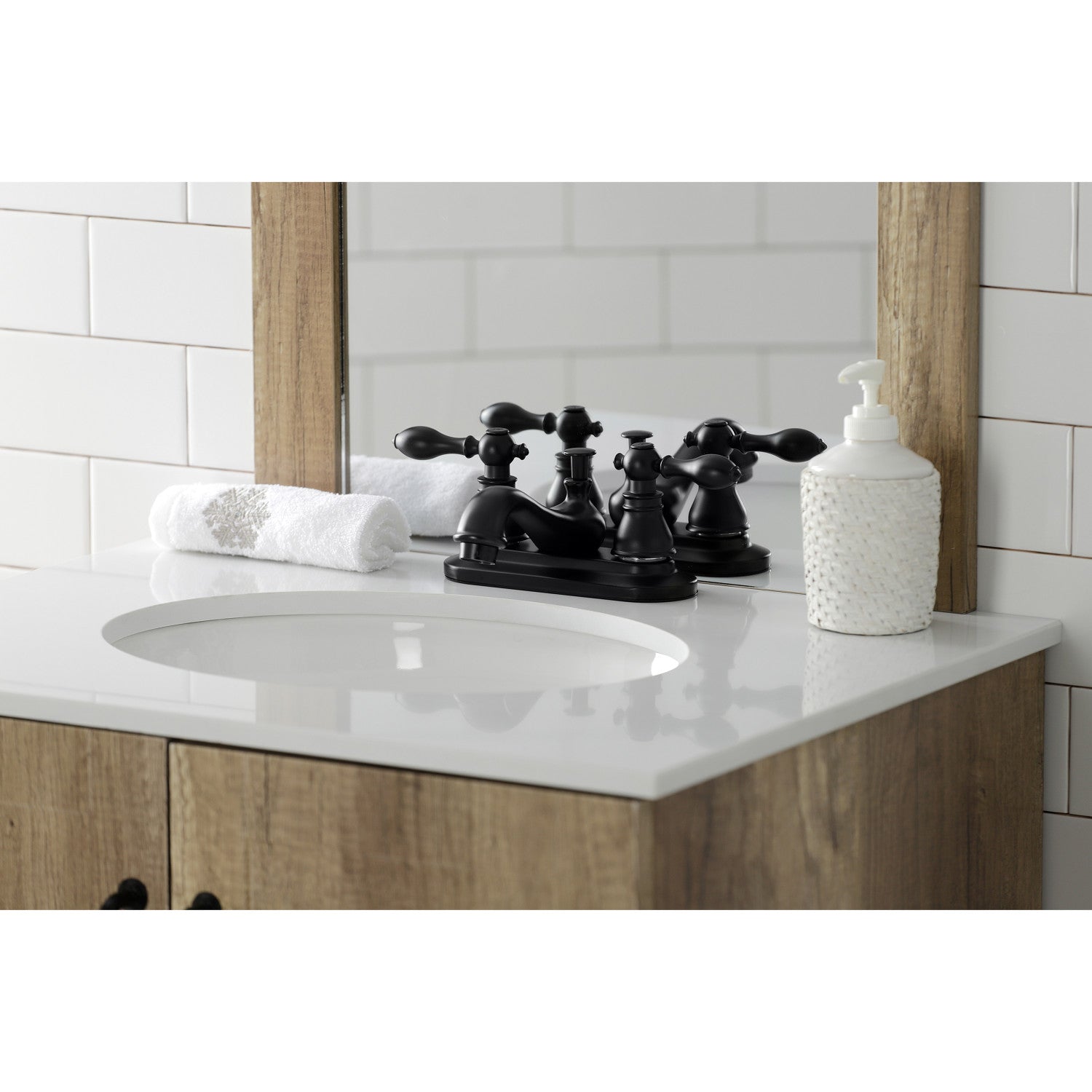 American Classic KB600ACL 4-Inch Centerset Bathroom Faucet - Matte Black Double Handle Deck Mount with Pop-Up Drain - Perfect for Small Bathroom Vanities & Powder Rooms