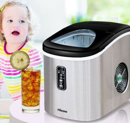 220V Commercial Ice Cube Maker - Stainless Steel Portable Ice Machine for Restaurants, Bars, Cafes & Home Use - Fast Ice Production for Beverages & Food Display