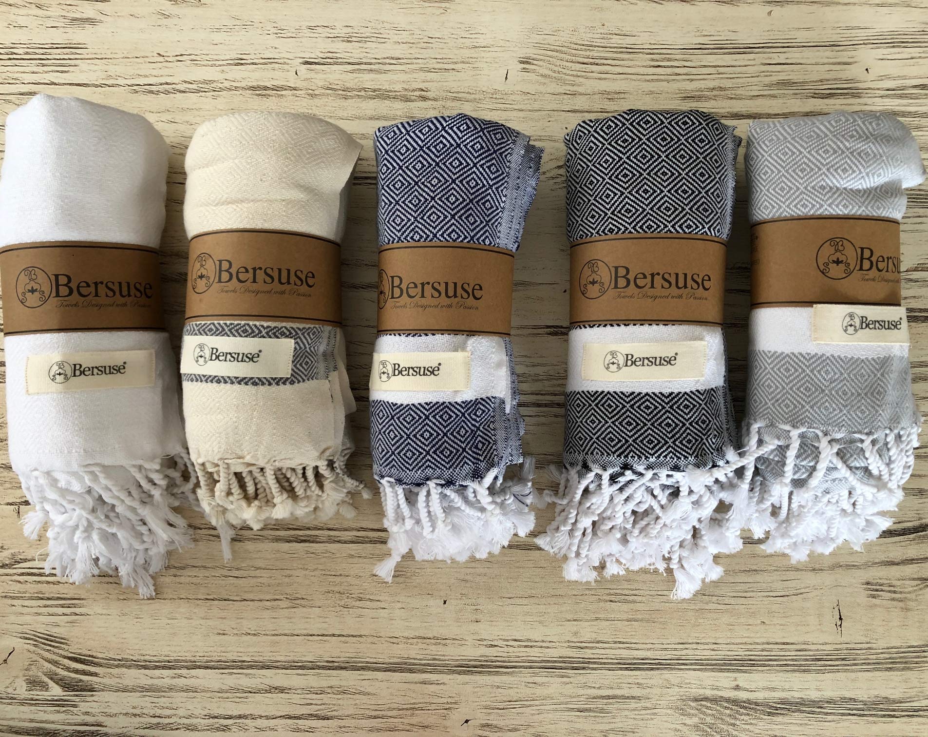 Bersuse 100% Cotton Turkish Towel Set of 6 - Ultra Soft Bath Towels, Beach Towels & Pool Towels (37x70 Inches, Black) - Perfect for Spa, Vacation, Swimming & Outdoor Activities