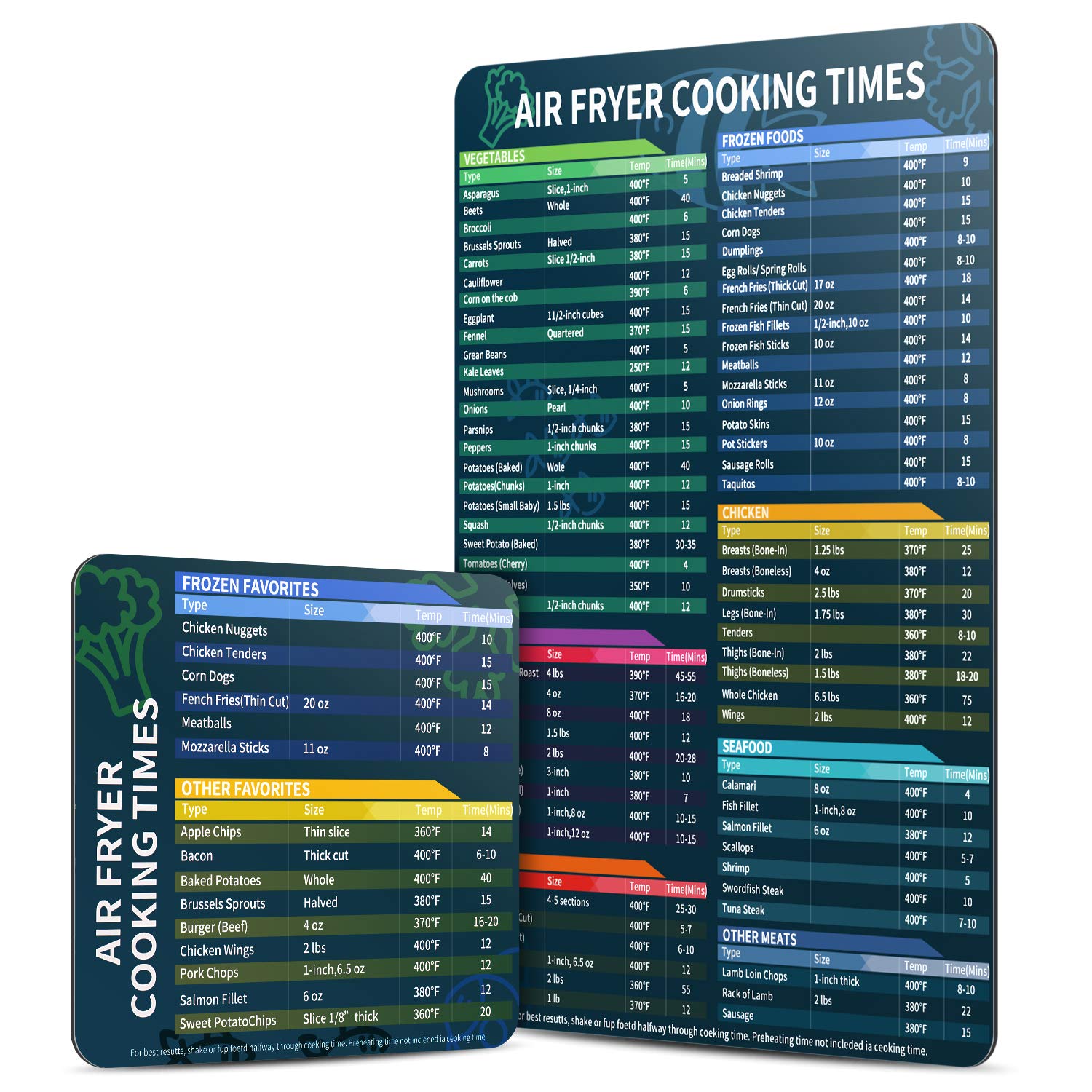 Air Fryer Magnetic Cheat Sheet Set - Quick Reference Cooking Times Chart & Frying Guide | Essential Kitchen Accessories for Easy Air Frying | Perfect for Beginners, Meal Prep & Healthy Cooking