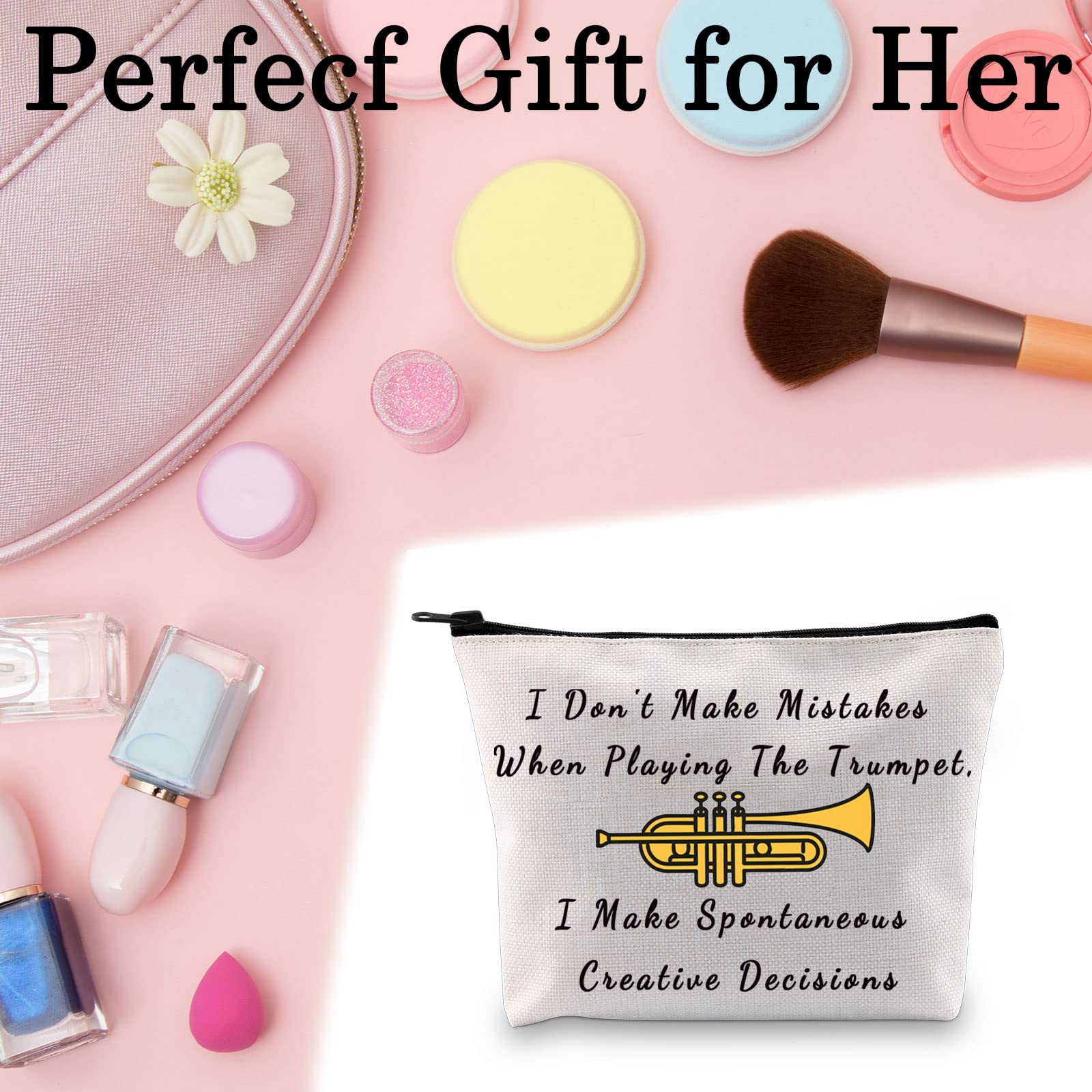 BLUPARK Trumpet Player Gift - Cornet Shaped Cosmetic Bag for Musicians | 'I Don't Make Mistakes When Playing The Trumpet' Design | Perfect Gift for Trumpet Players, Music Teachers & Band Members | Great for Makeup Storage & Music Accessories
