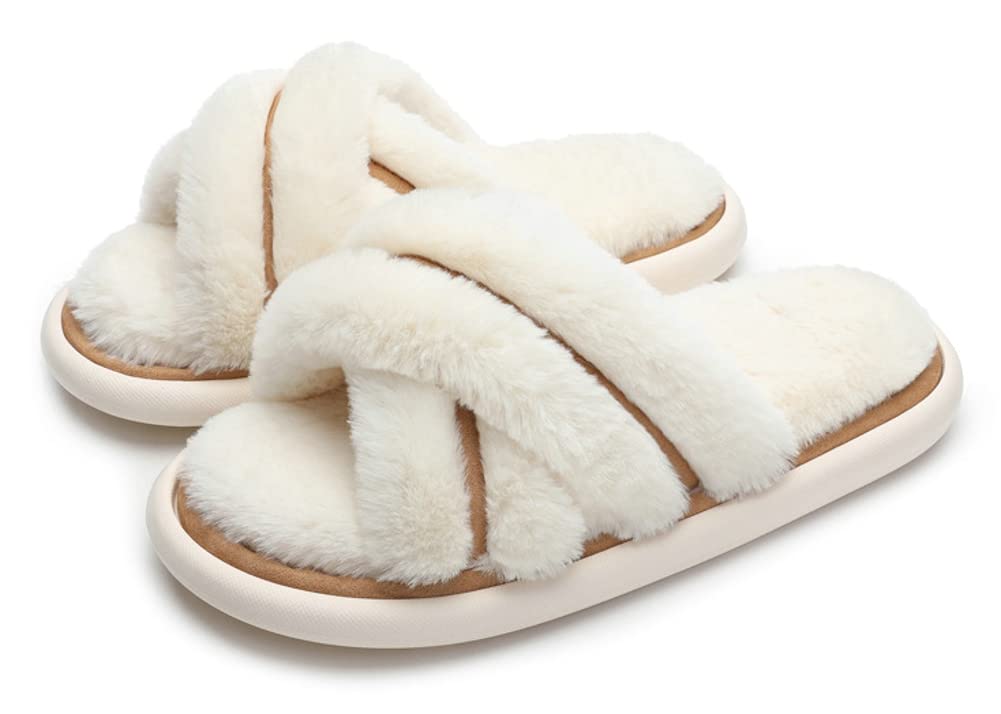 Women's Anti-Skid Memory Foam Slippers - Soft Plush Fuzzy Open-Toe House Shoes with Cross Band for Indoor/Outdoor Use - Perfect for Home, Spa, Yoga & Relaxation