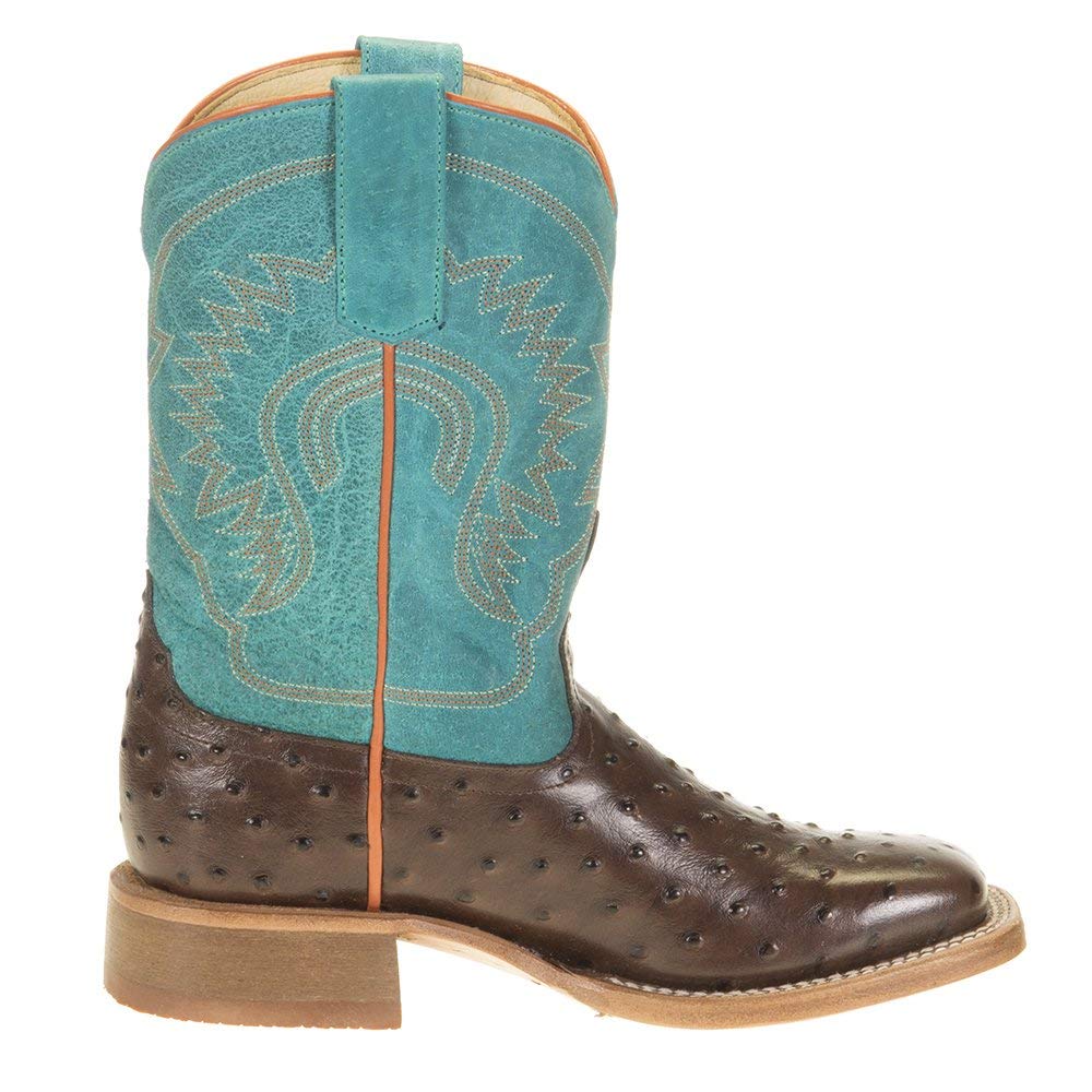 Kids Cowboy Boots for Boys - Turquoise & Chocolate Top Horse Power Impostrich Collection | Western Style Boots for Riding, Parties & Outdoor Adventures