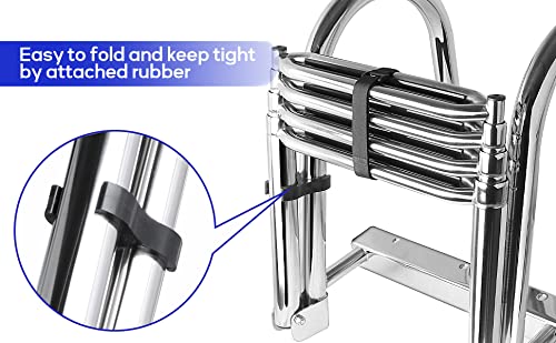 **4 Step Pontoon Boat Ladder - 316 Stainless Steel Folding Telescoping Ladder with Wide Steps & Safe Handrails - Heavy Duty Swim Deck & Dock Ladder for Rear Entry Inboard Boats - Perfect for Swimming, Boarding & Water Sports**
