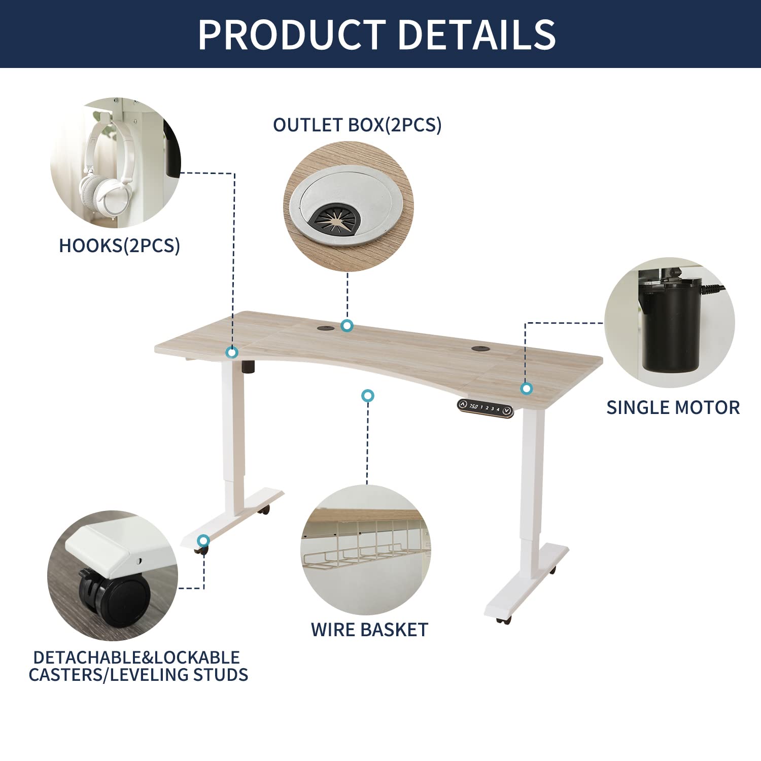 55 x 30 Inches Electric Standing Desk - Height Adjustable with 4 Memory Settings, Ergonomic Home Office Desk with Splice Board (White Frame/Oak Top) | Perfect for Remote Work, Gaming & Study Spaces