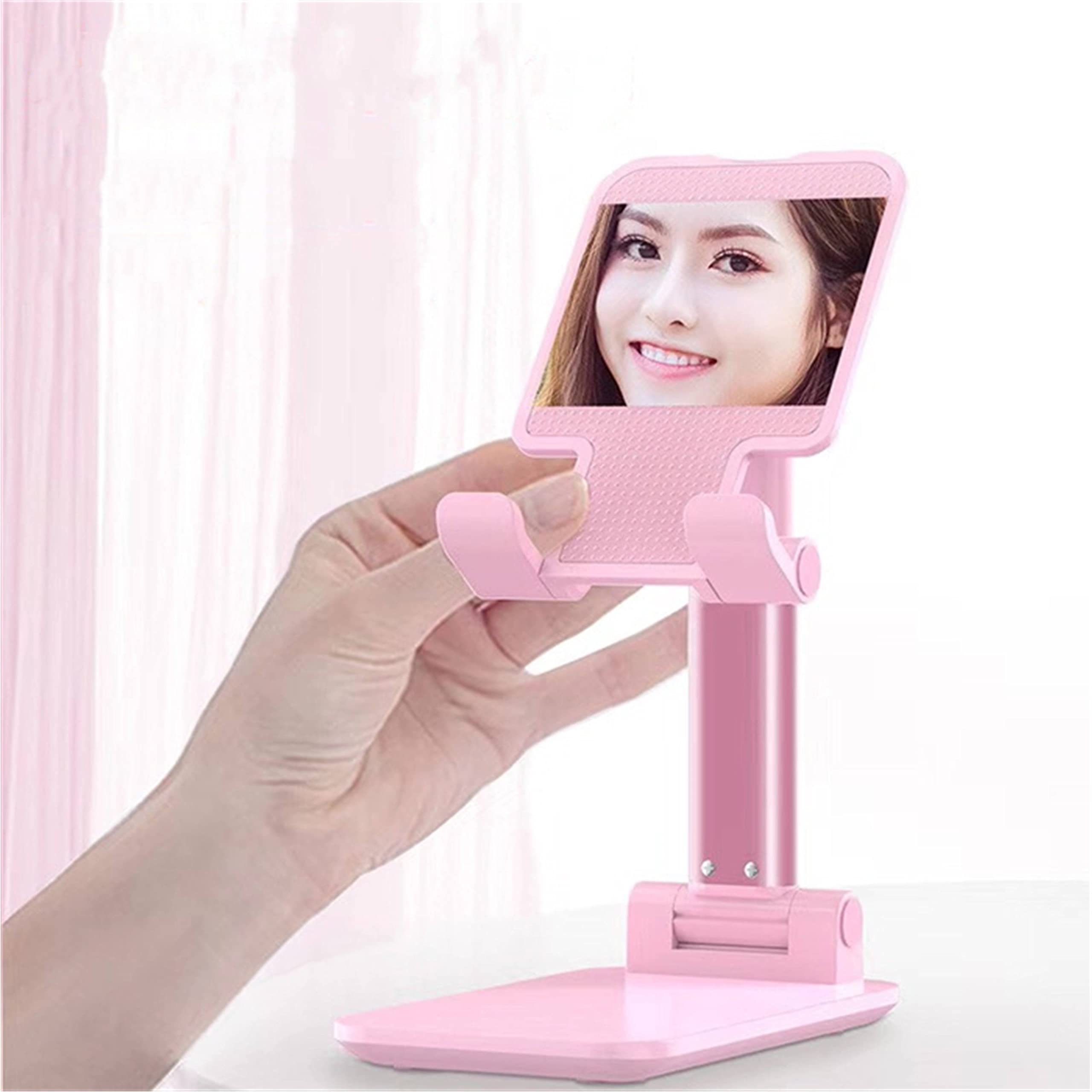 Adjustable Cell Phone Stand for Desk - Angle & Height Adjustable Phone Holder, Case-Friendly Desk Stand for iPhone, Samsung & All Smartphones (Pink, 7 oz) - Perfect for Work, Study, Video Calls & Hands-Free Viewing