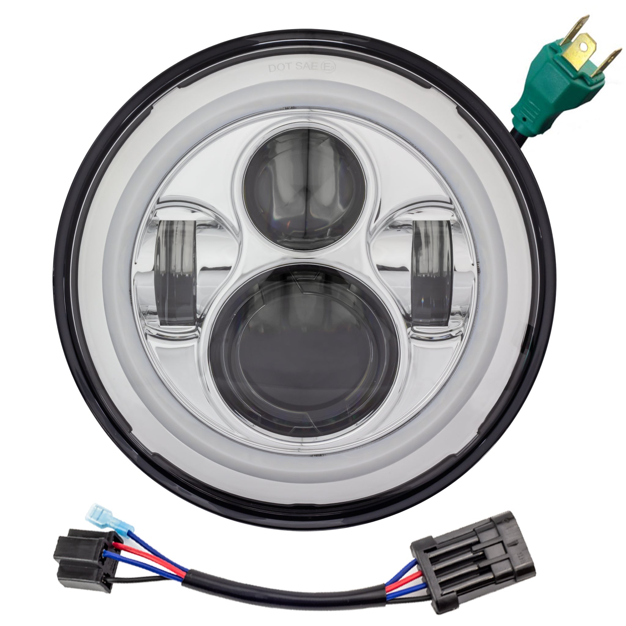 Eagle Lights 7 LED Headlight with Halo Ring for Harley Davidson & Indian Motorcycles - Chrome Kit - High Visibility for Night Riding & Custom Bike Builds