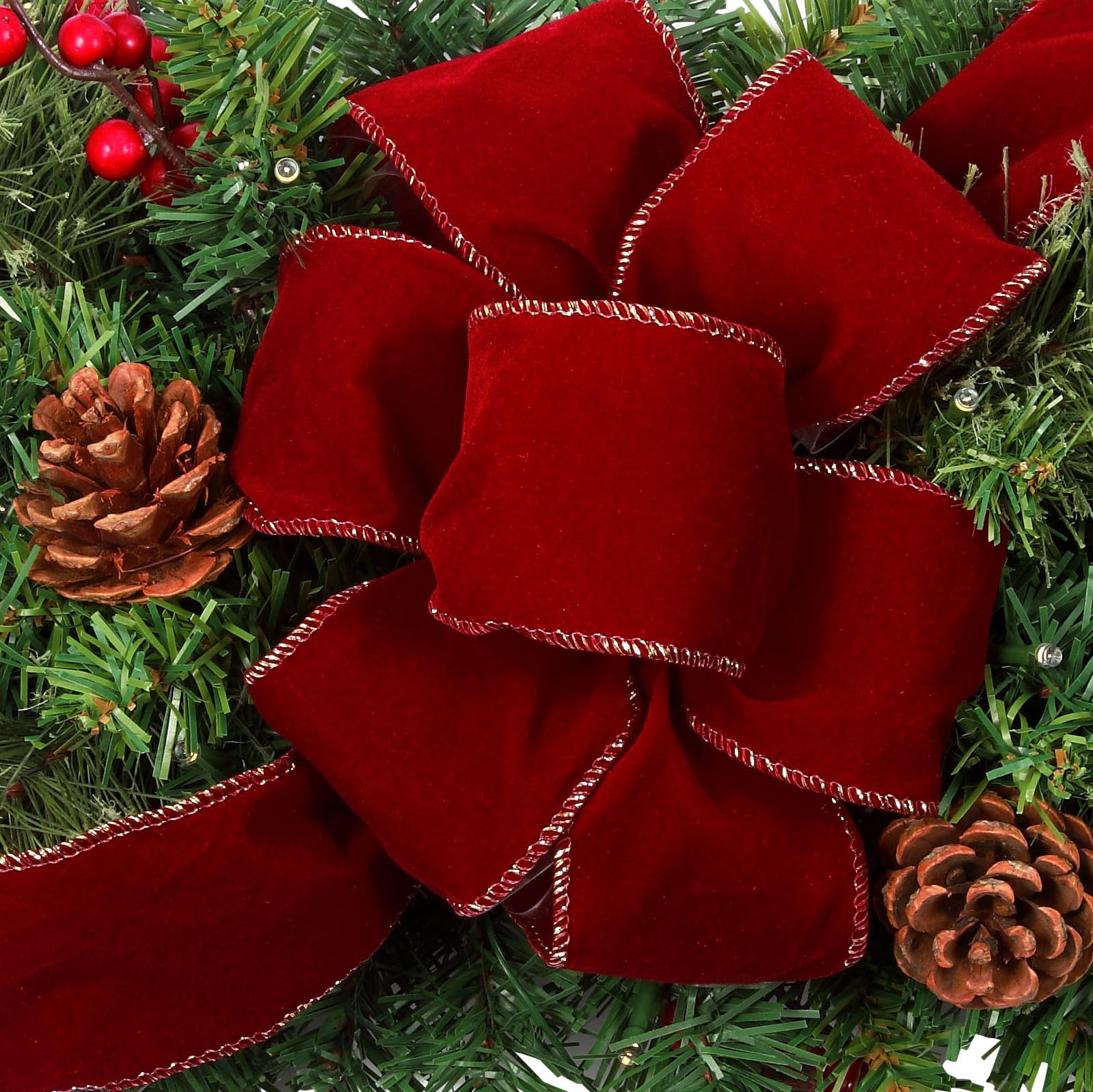Haute Decor 28-Inch Wide Pre-Lit Holiday Window Swag with Energy-Efficient LED Lights - Battery Operated Timer & Auto On/Off - Perfect for Christmas Decor, Fireplace Mantel & Front Door Wreath