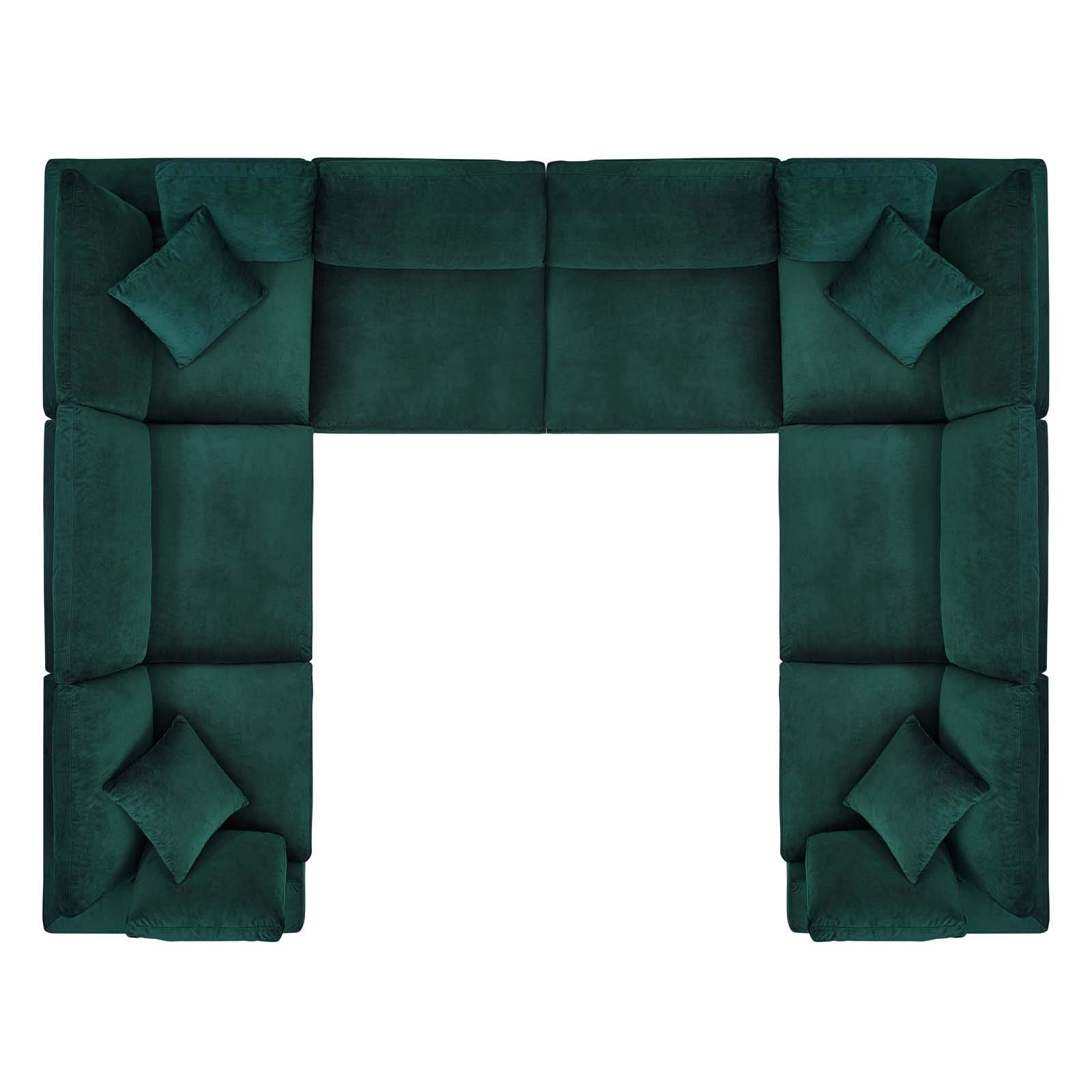 Modway Commix Down Filled Overstuffed Performance Velvet 8-Piece Sectional Sofa in Green | Luxurious Comfort for Living Room, Family Room & Lounge Areas