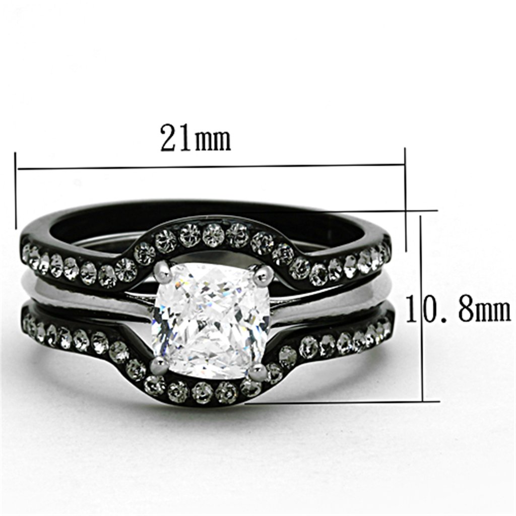 1.85ct Cushion Cut Cubic Zirconia Wedding Ring Set for Women Size 5-11 - Elegant Black Stainless Steel Jewelry for Bridal & Anniversary