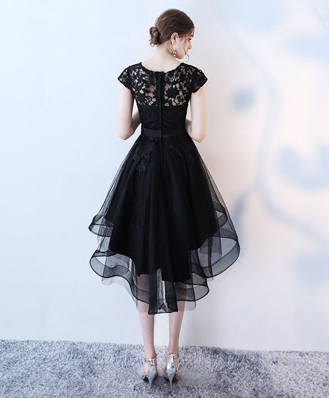 Elegant Black Lace Short Prom Dress with High Low Hem - Perfect for Homecoming, Evening Parties & Special Occasions